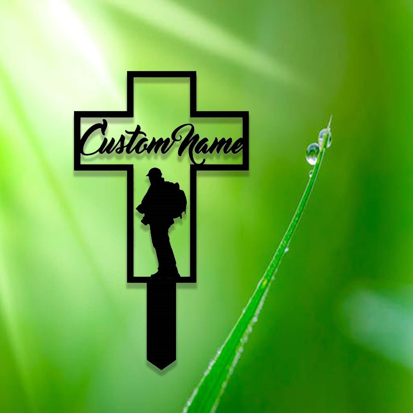 Custom Hunting Memorial Cross Garden Stake,Personalized Hunter Grave Marker Stake,Cemetery,Memorial Cross Metal Sign,Cross Yard Sign Stake