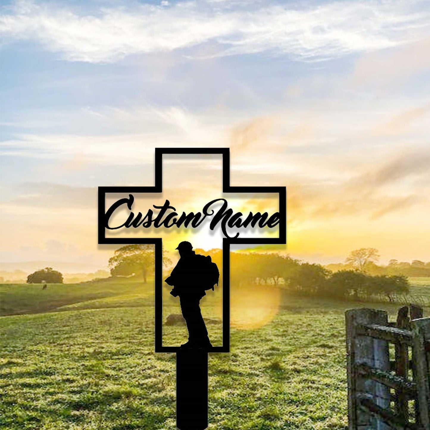 Custom Hunting Memorial Cross Garden Stake,Personalized Hunter Grave Marker Stake,Cemetery,Memorial Cross Metal Sign,Cross Yard Sign Stake