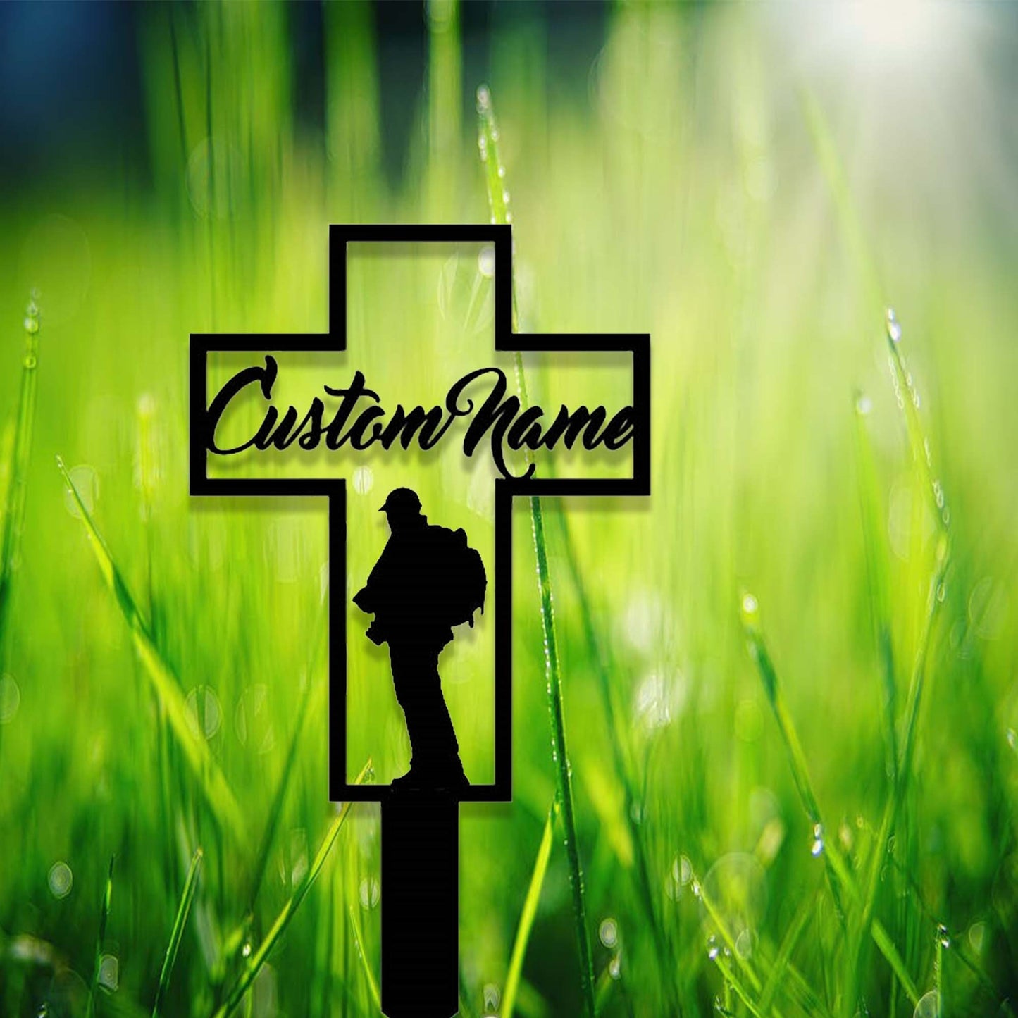 Custom Hunting Memorial Cross Garden Stake,Personalized Hunter Grave Marker Stake,Cemetery,Memorial Cross Metal Sign,Cross Yard Sign Stake
