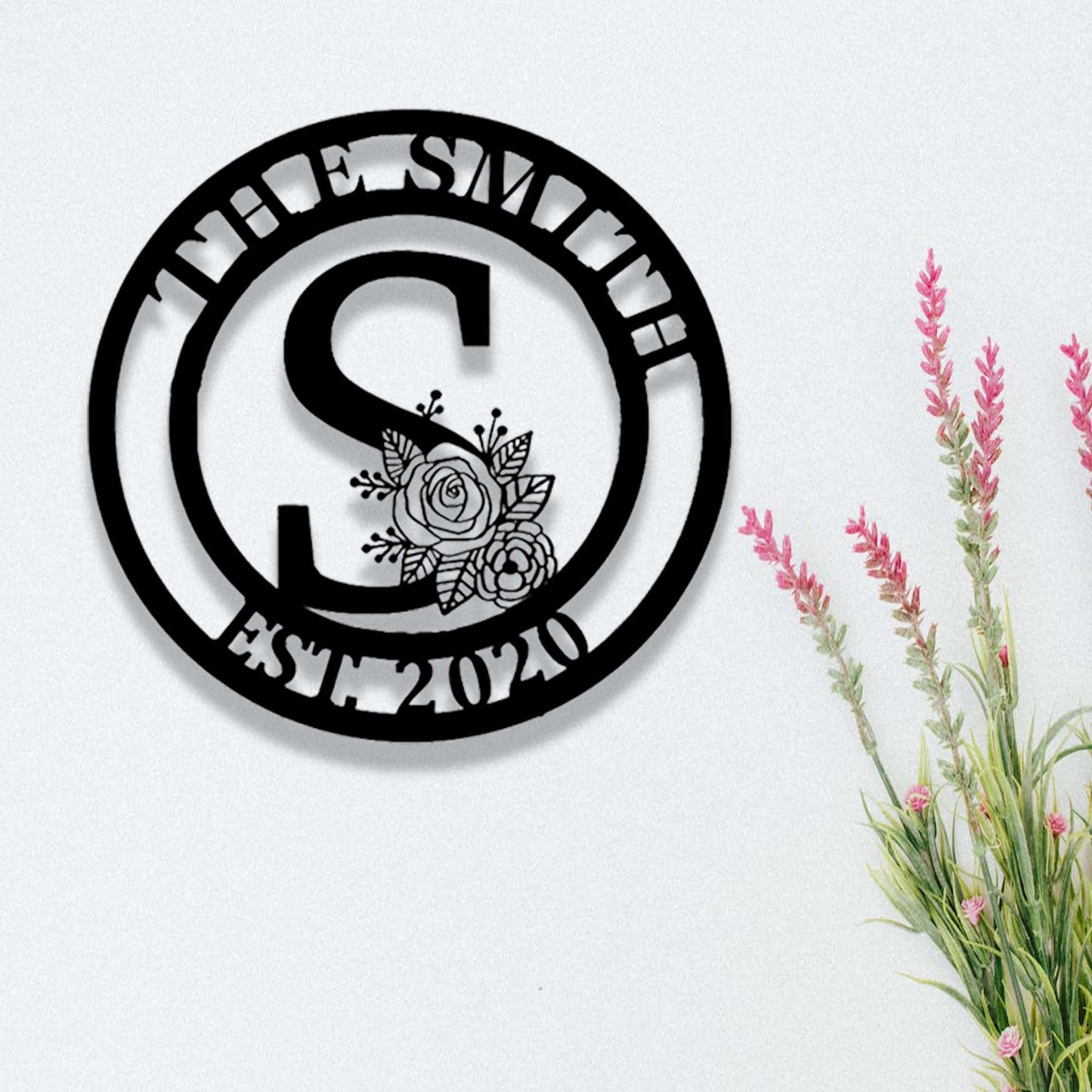 Custom Floral Letters Last Name Sign,Personalized Family Name Sign,Metal Rose Monogram Sign,Established Sign,Christmas Gift,Home Wall Decor