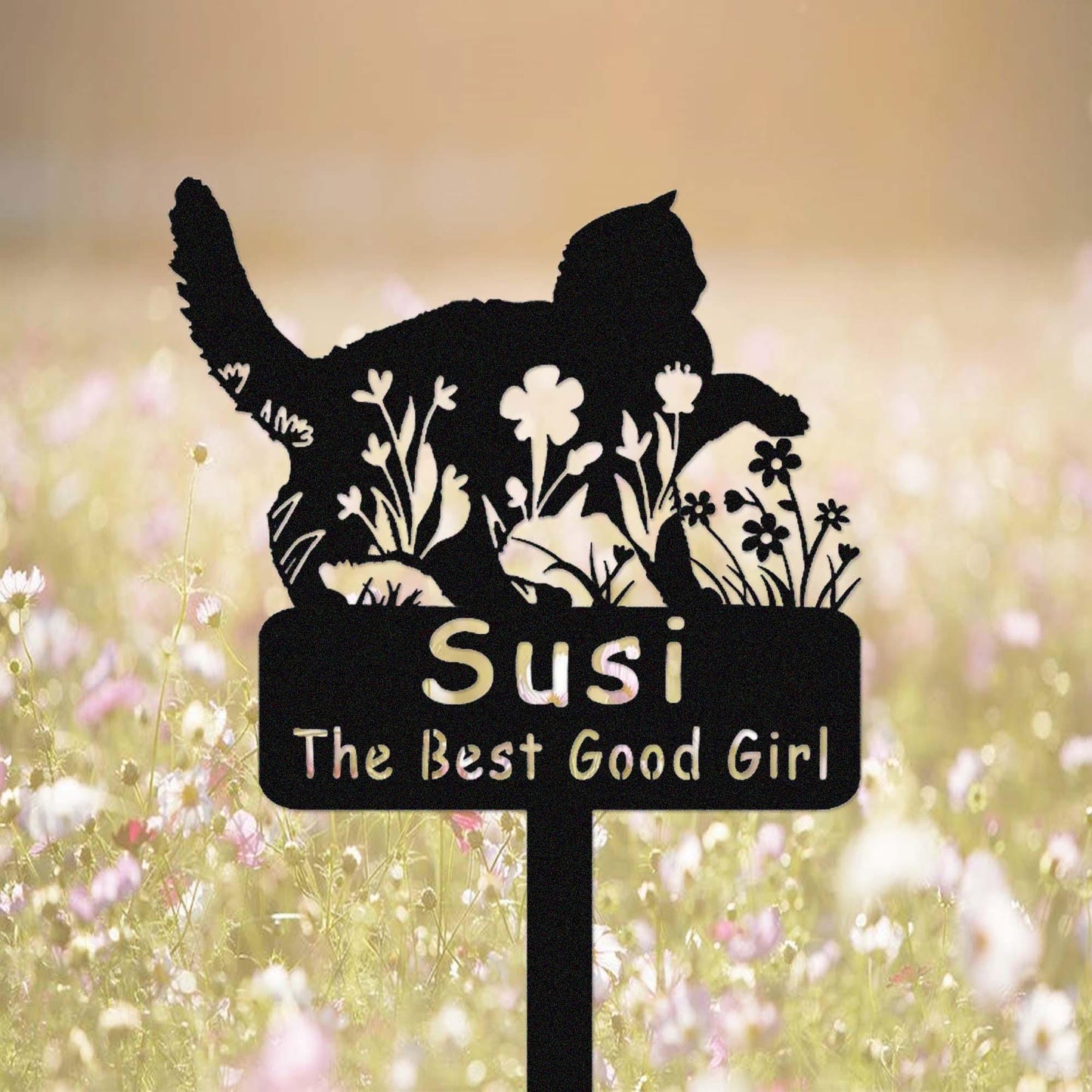 Custom Floral Cat Memorial Garden Stake,Cat Cemetery Stake,Personalized Grave Marker,Cat Memorial Metal Sign,Yard Stake,Cat Garden Decor