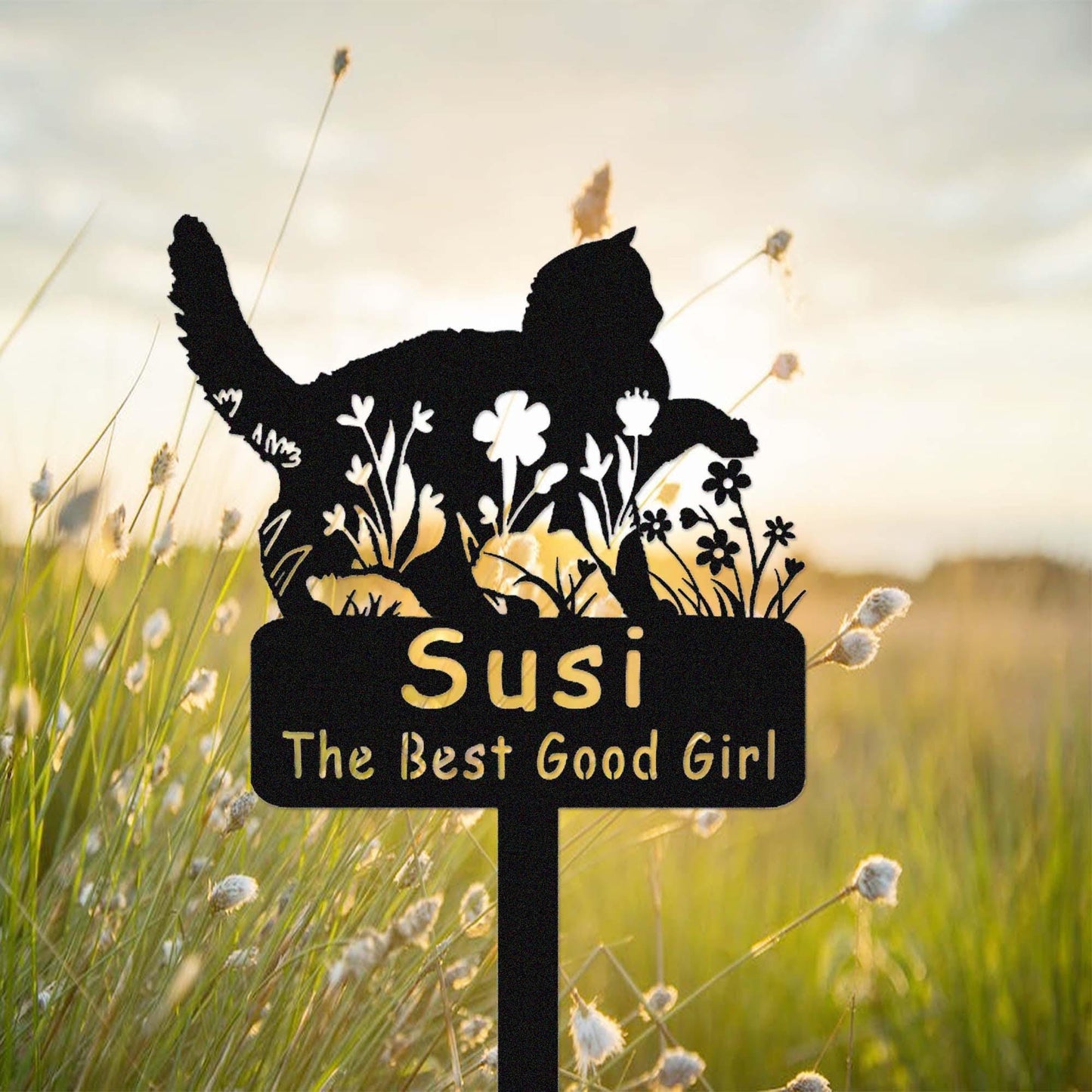 Custom Floral Cat Memorial Garden Stake,Cat Cemetery Stake,Personalized Grave Marker,Cat Memorial Metal Sign,Yard Stake,Cat Garden Decor