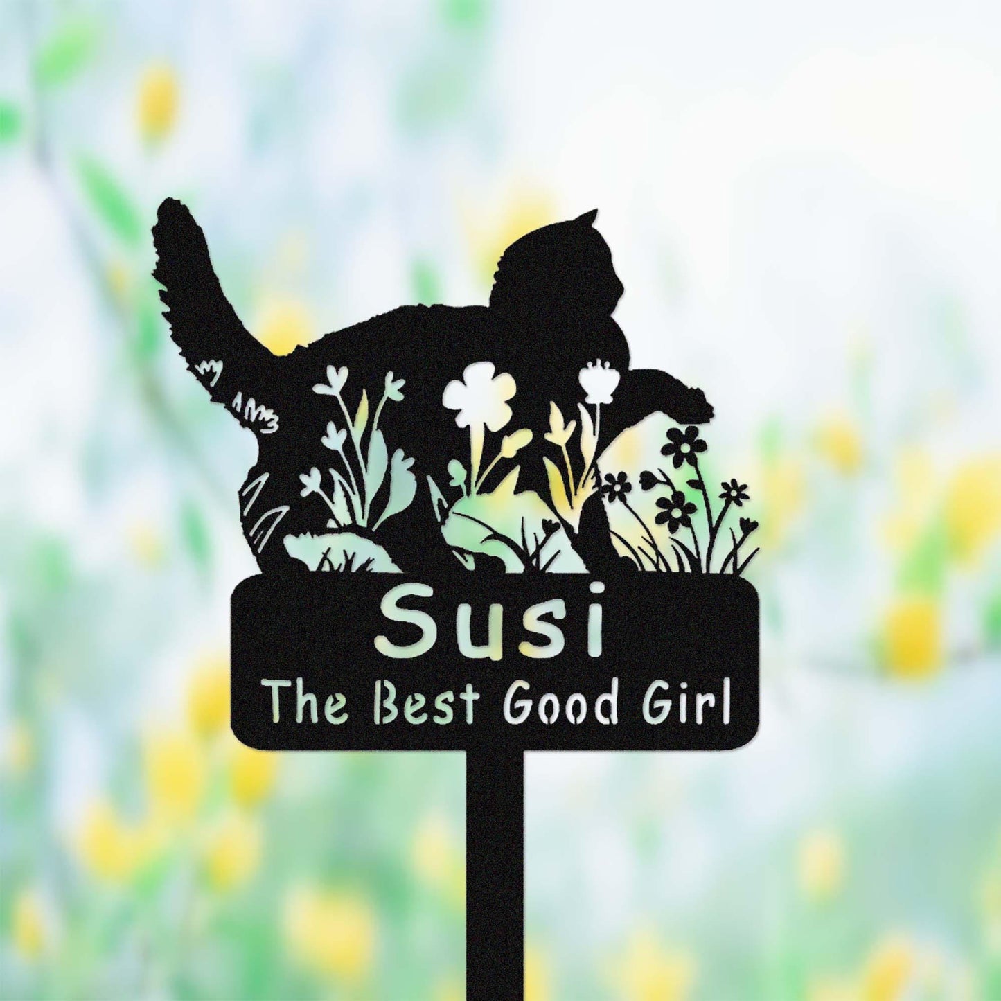 Custom Floral Cat Memorial Garden Stake,Cat Cemetery Stake,Personalized Grave Marker,Cat Memorial Metal Sign,Yard Stake,Cat Garden Decor