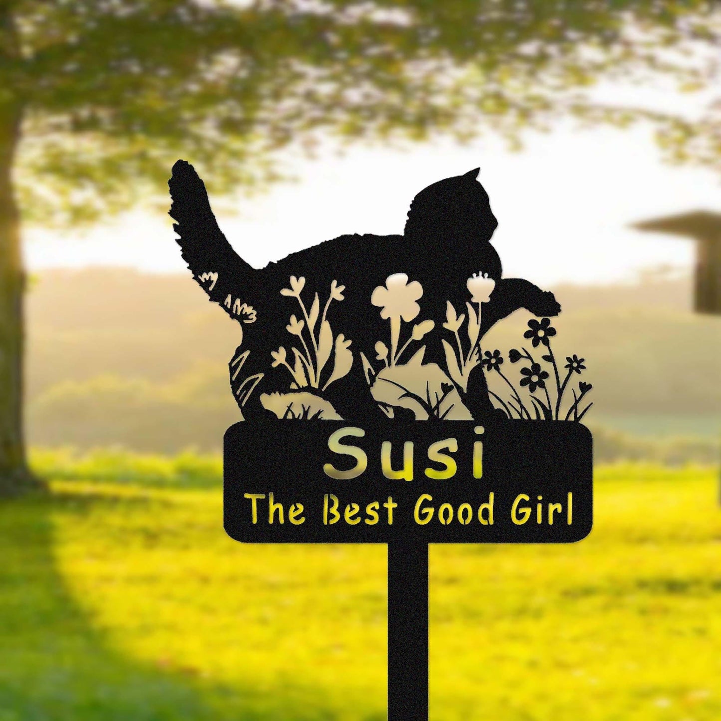 Custom Floral Cat Memorial Garden Stake,Cat Cemetery Stake,Personalized Grave Marker,Cat Memorial Metal Sign,Yard Stake,Cat Garden Decor