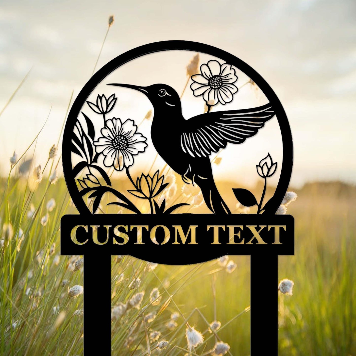 Custom Hummingbird Garden Sign Stake,Metal Hummingbird Garden Decor,Personalized Gardener Name Stake,Flower Beds Decor,Hummingbird Stake
