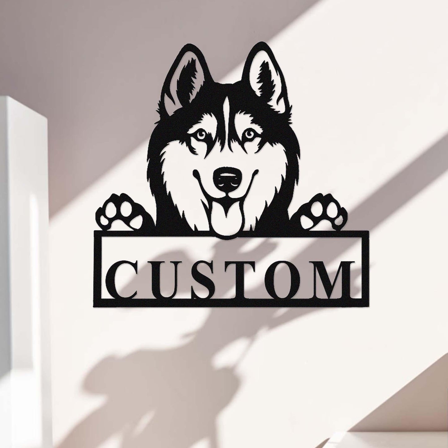 Custom Siberian Husky Metal Sign, Dog Wall Art, Personalized Dog Name Sign, Peeking Husky Dog Wall Decor, Dog House Decor, Dog Lover Gift