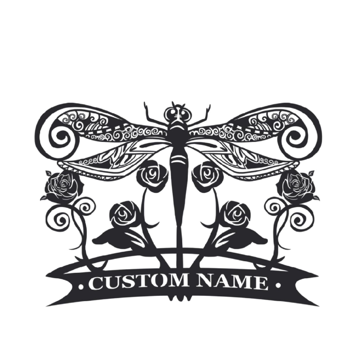 Metal Garden Sign Dragonfly Sign Custom Name Yard Decorative Sign Wall Hanging Sculpture Flower Decor Outdoor Wall Art Housewarming Gift