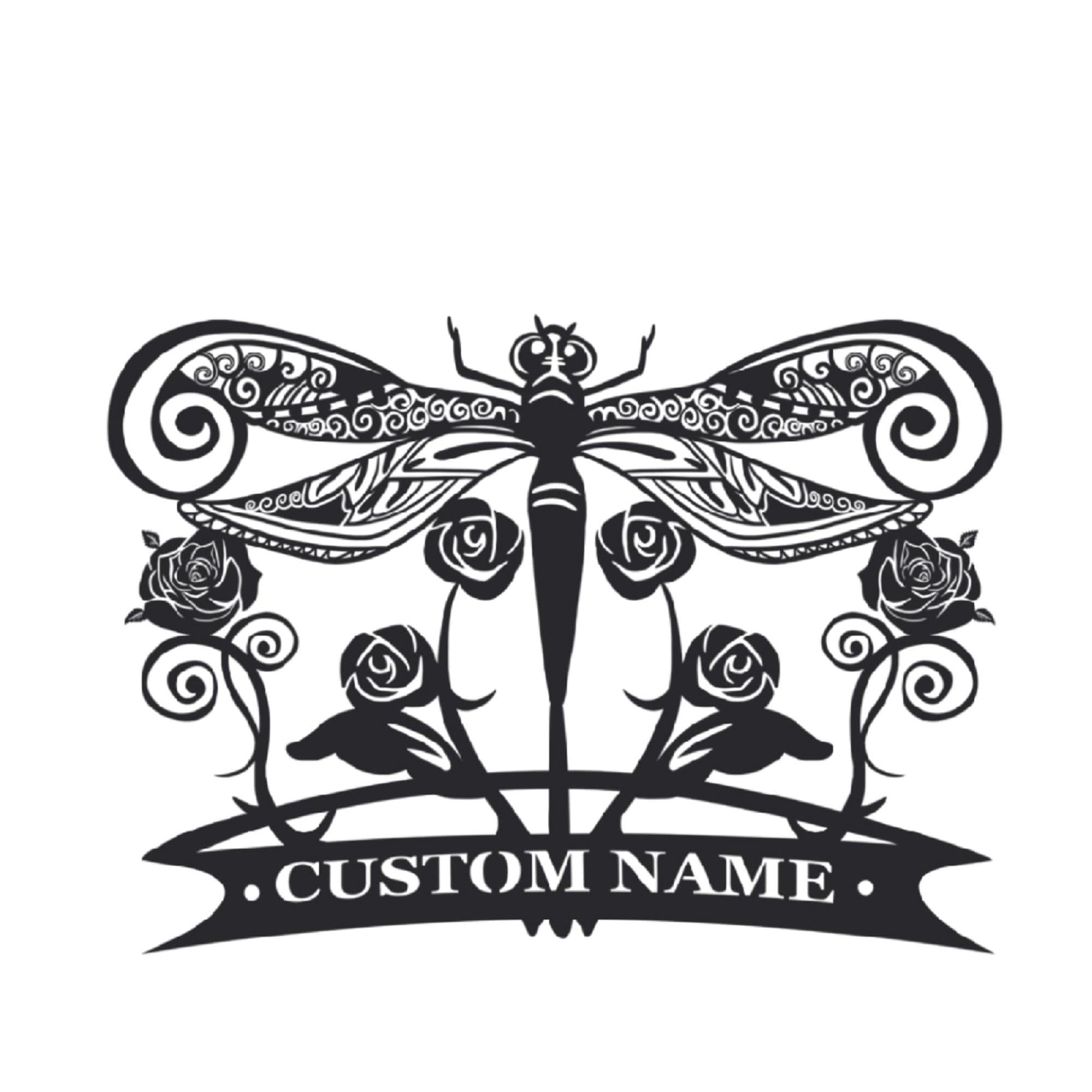Metal Garden Sign Dragonfly Sign Custom Name Yard Decorative Sign Wall Hanging Sculpture Flower Decor Outdoor Wall Art Housewarming Gift