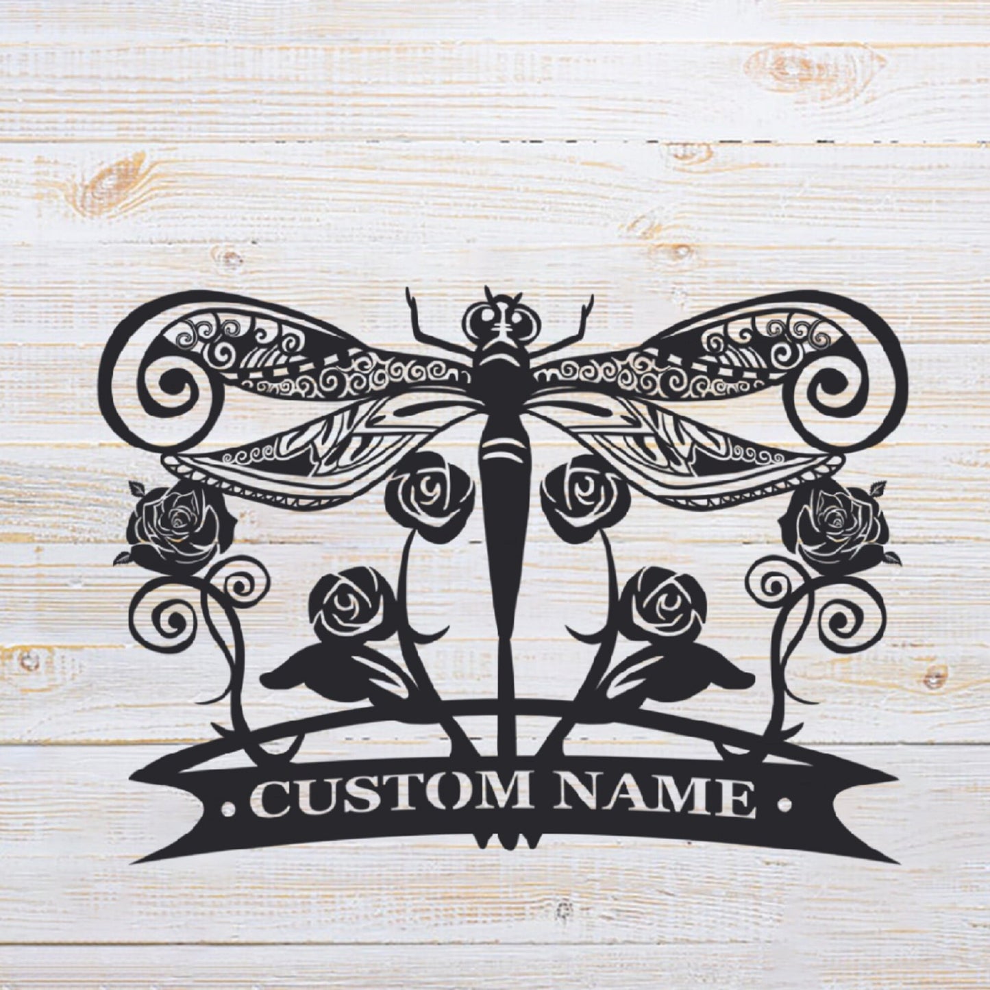 Metal Garden Sign Dragonfly Sign Custom Name Yard Decorative Sign Wall Hanging Sculpture Flower Decor Outdoor Wall Art Housewarming Gift