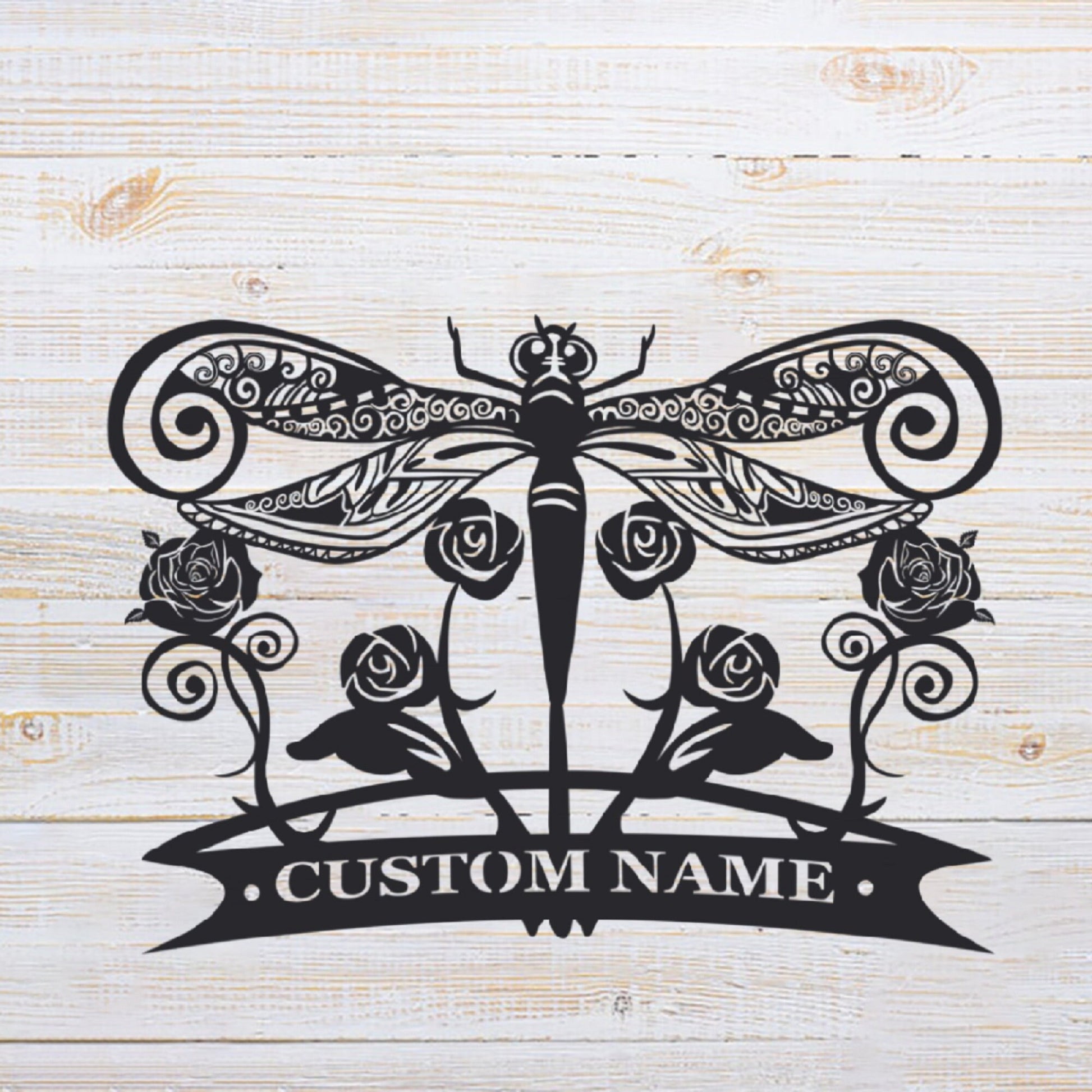 Metal Garden Sign Dragonfly Sign Custom Name Yard Decorative Sign Wall Hanging Sculpture Flower Decor Outdoor Wall Art Housewarming Gift