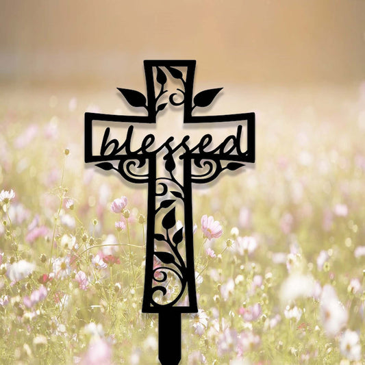 Custom Cross Memorial Garden Stake,Personalized Grave Marker Stake,Cemetery,Memorial Cross Metal Sign,Yard Sign Stake,Outdoor Garden Decor