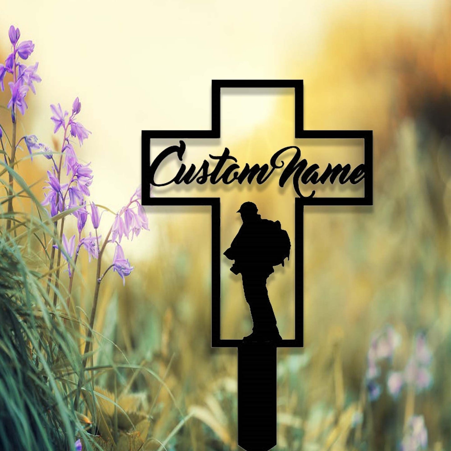 Custom Hunting Memorial Cross Garden Stake,Personalized Hunter Grave Marker Stake,Cemetery,Memorial Cross Metal Sign,Cross Yard Sign Stake