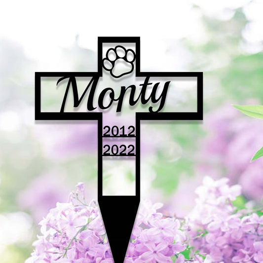 Custom Pet Memorial Cross Garden Stake,Personalized Grave Marker Stake,Pet Dog Memorial Cross Metal Sign,Yard Stake,Outdoor Garden Decor