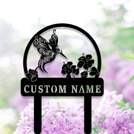 Custom Garden Stake,Metal Hummingbird Garden Stake,Personalized Gardener Name Stake Sign,Garden Decor,Hummingbird Yard Stake,Florists Gift
