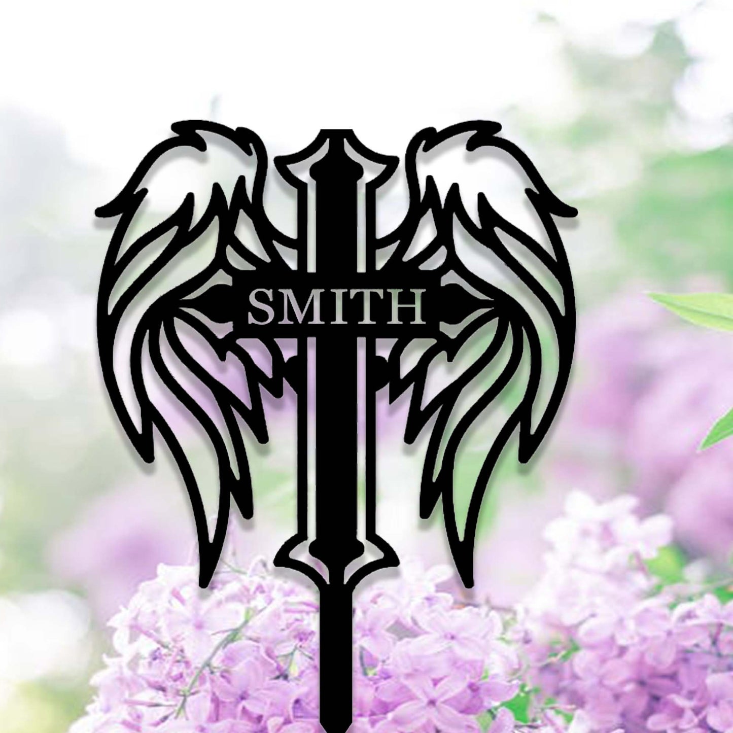 Custom Angel Wings Cross Memorial Garden Stake,Personalized Grave Marker Stake,Cemetery,Metal Memorial Cross,Yard Stake,Outdoor Garden Decor