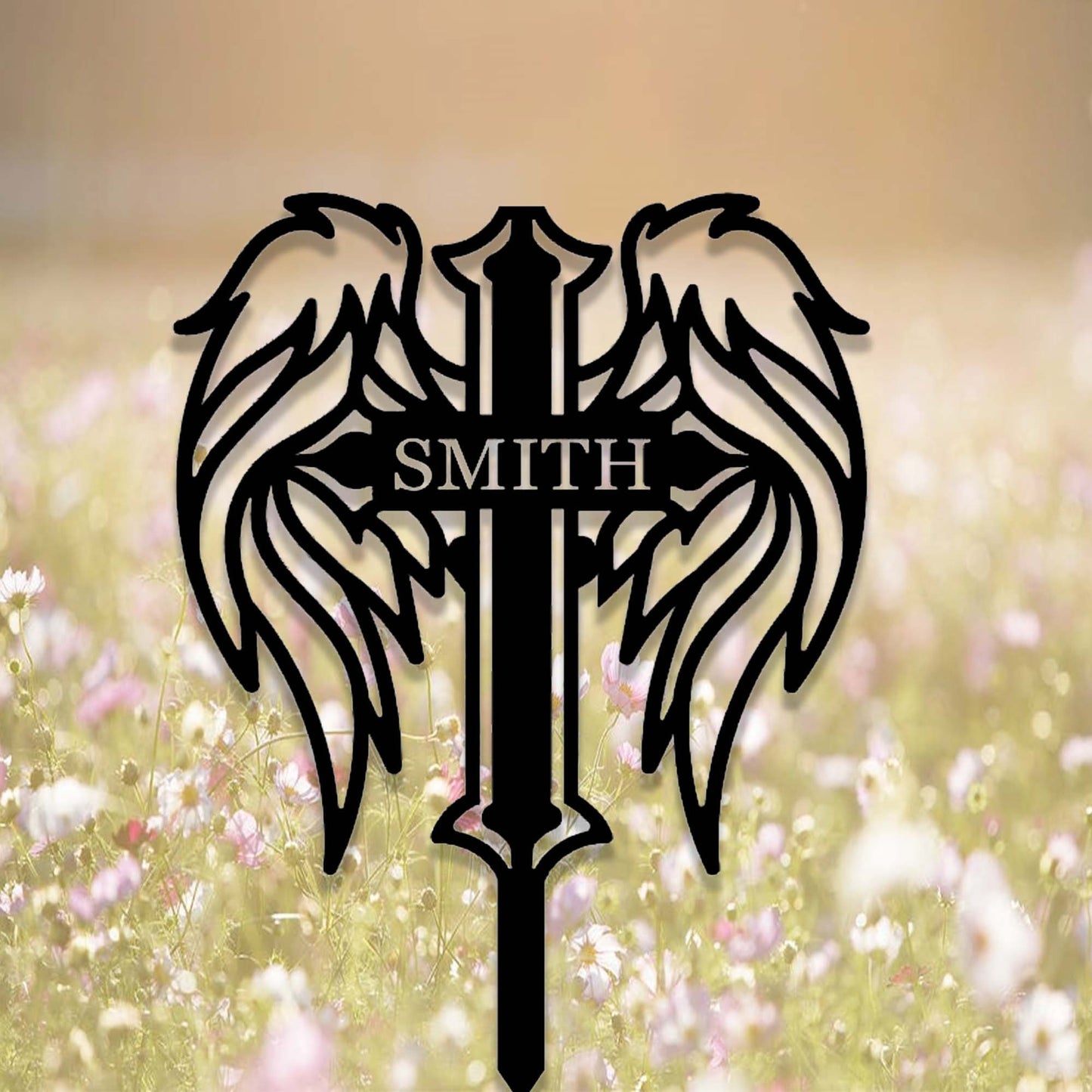 Custom Angel Wings Cross Memorial Garden Stake,Personalized Grave Marker Stake,Cemetery,Metal Memorial Cross,Yard Stake,Outdoor Garden Decor