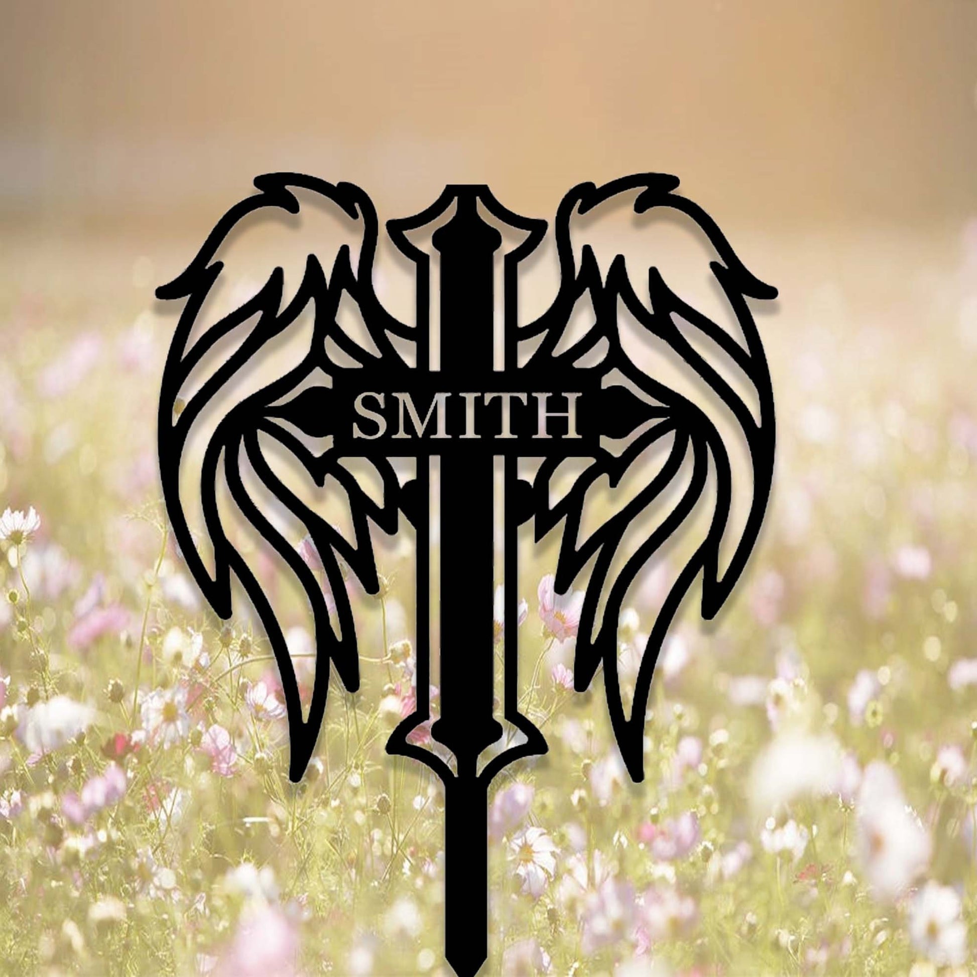 Custom Angel Wings Cross Memorial Garden Stake,Personalized Grave Marker Stake,Cemetery,Metal Memorial Cross,Yard Stake,Outdoor Garden Decor