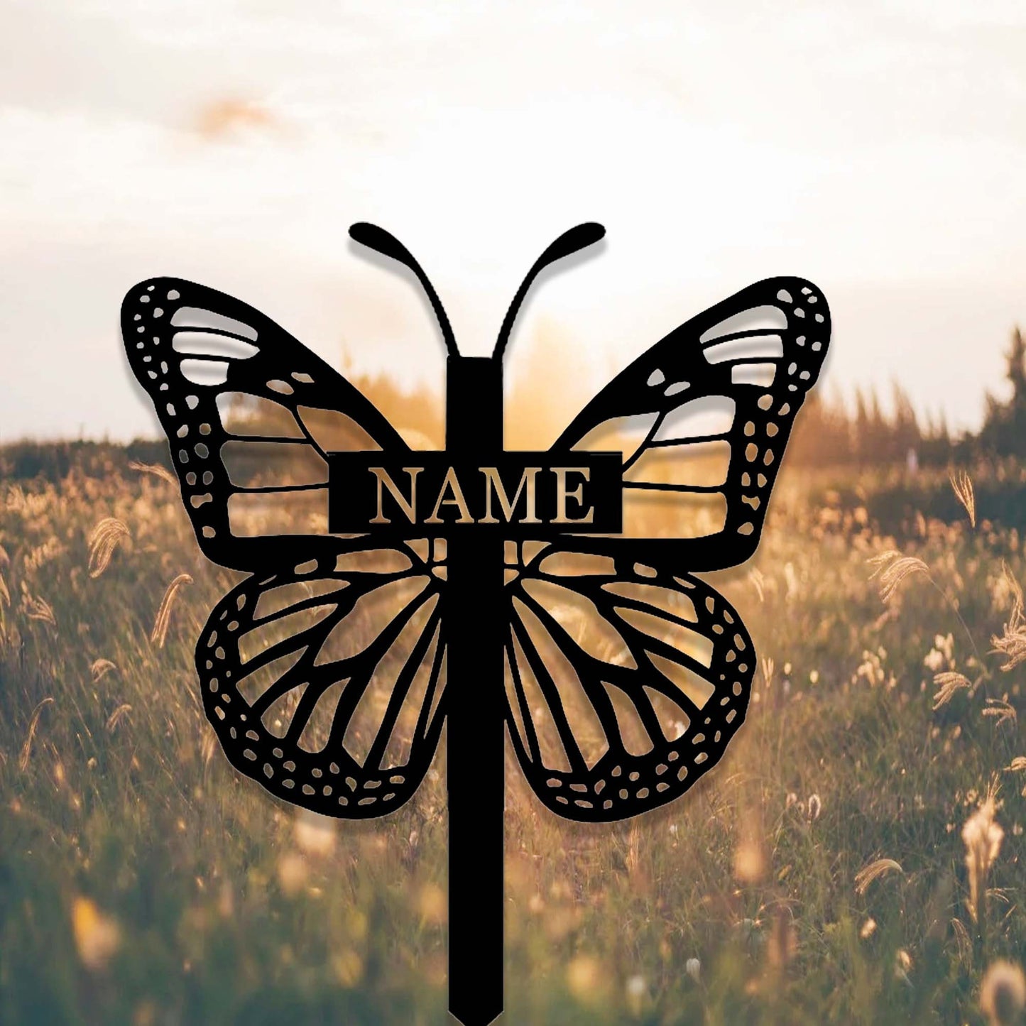 Custom Butterfly Cross Memorial Garden Stake,Personalized Grave Marker,Cemetery,Metal Memorial Cross,Yard Stake,Butterfly Cross Garden Decor