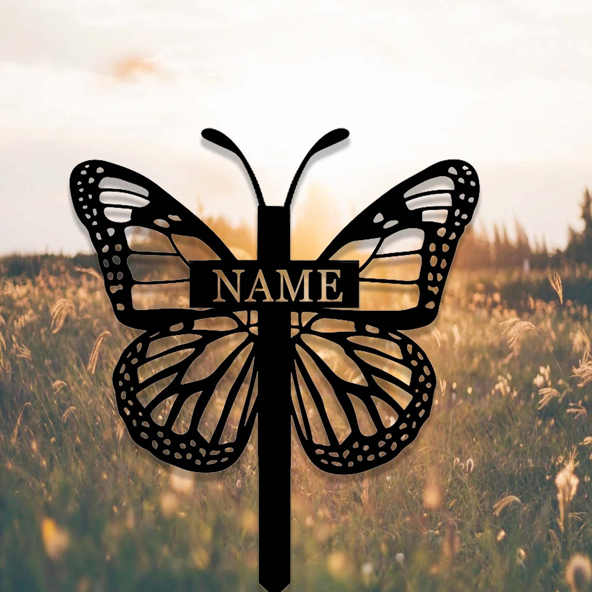 Custom Butterfly Cross Memorial Garden Stake,Personalized Grave Marker,Cemetery,Metal Memorial Cross,Yard Stake,Butterfly Cross Garden Decor