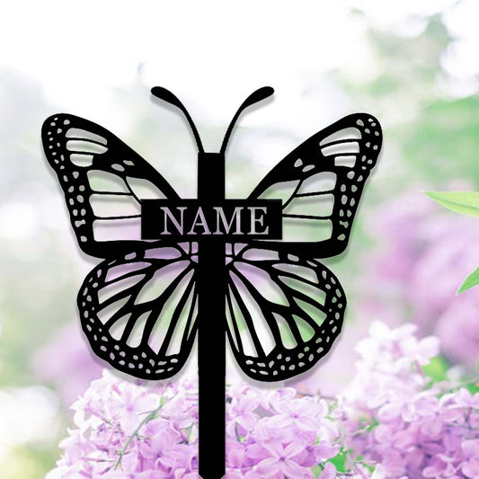 Custom Butterfly Cross Memorial Garden Stake,Personalized Grave Marker,Cemetery,Metal Memorial Cross,Yard Stake,Butterfly Cross Garden Decor