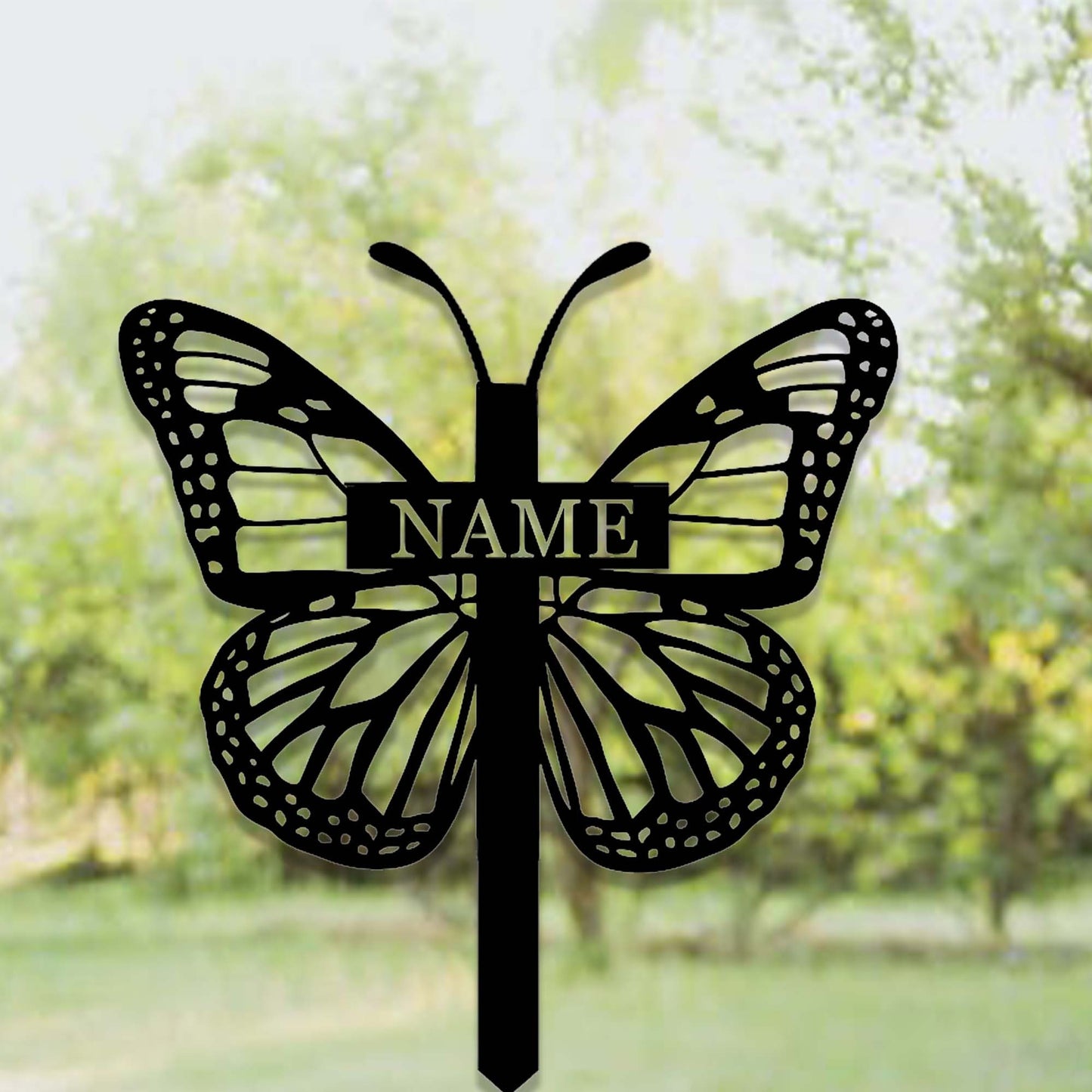 Custom Butterfly Cross Memorial Garden Stake,Personalized Grave Marker,Cemetery,Metal Memorial Cross,Yard Stake,Butterfly Cross Garden Decor