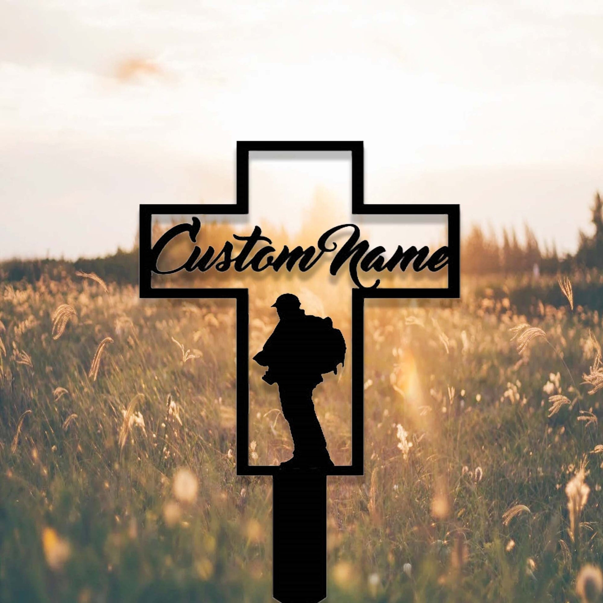 Custom Hunting Memorial Cross Garden Stake,Personalized Hunter Grave Marker Stake,Cemetery,Memorial Cross Metal Sign,Cross Yard Sign Stake