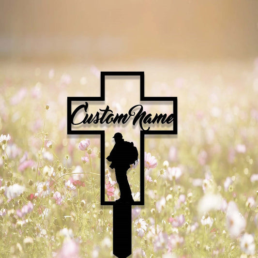 Custom Hunting Memorial Cross Garden Stake,Personalized Hunter Grave Marker Stake,Cemetery,Memorial Cross Metal Sign,Cross Yard Sign Stake
