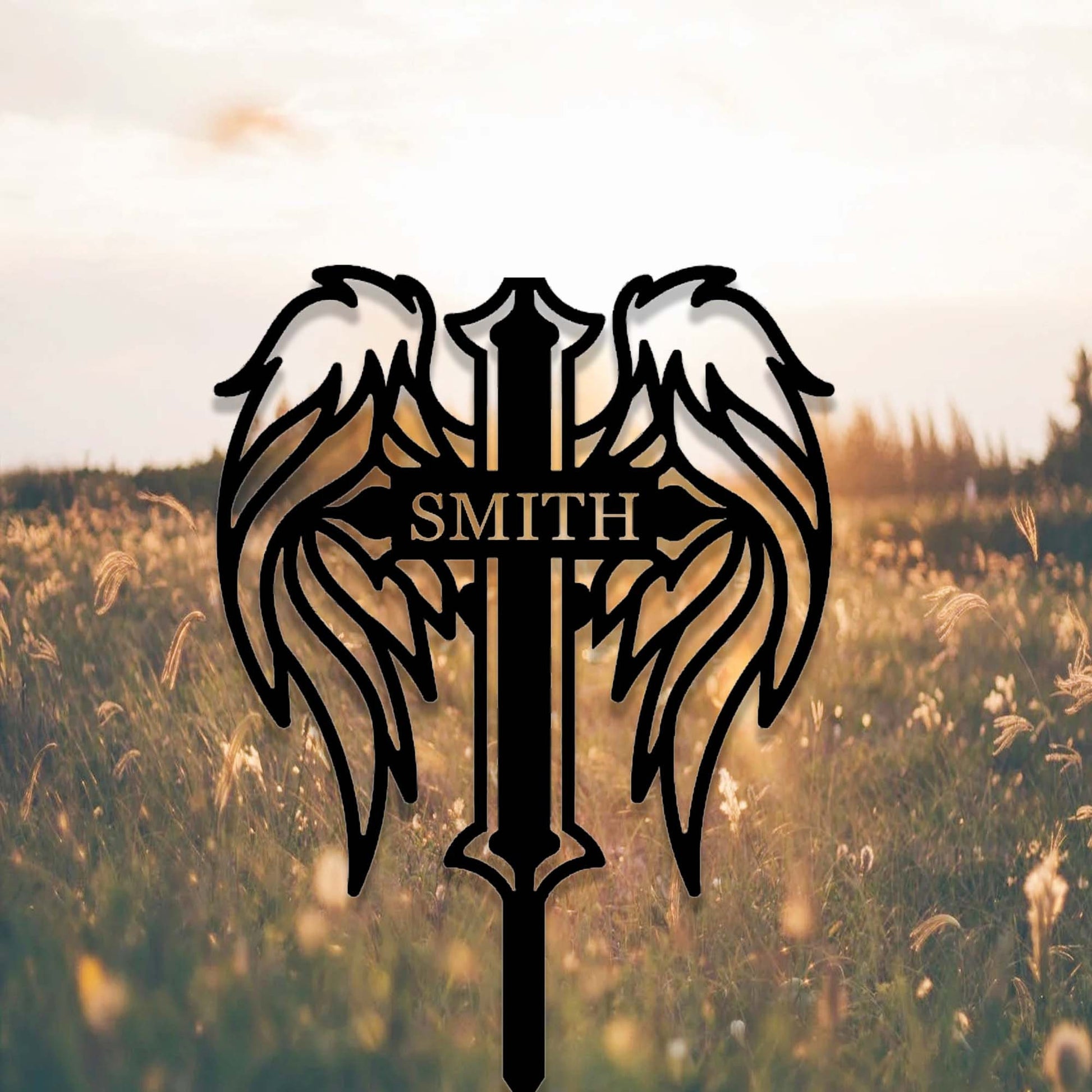 Custom Angel Wings Cross Memorial Garden Stake,Personalized Grave Marker Stake,Cemetery,Metal Memorial Cross,Yard Stake,Outdoor Garden Decor