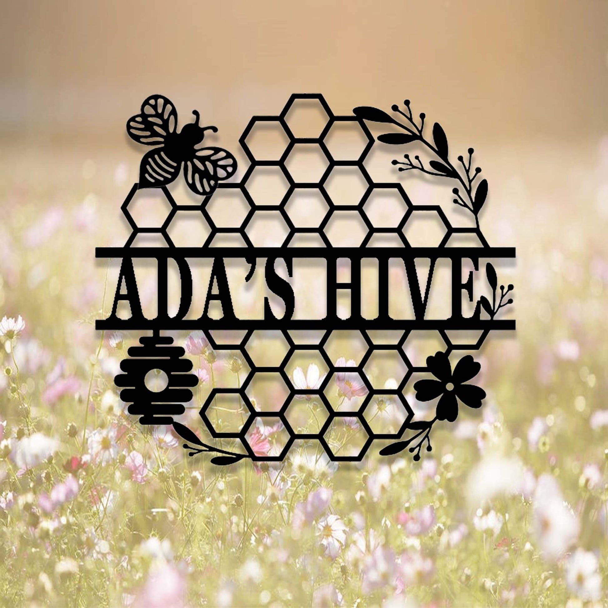 Custom Bee Farm Sign,Personalized Honeycomb Sign,Apiary Hive Sign,Honey Bee Metal Wall Art,Honey Bee Garden Decor,Gardener Bee Keeper Gift
