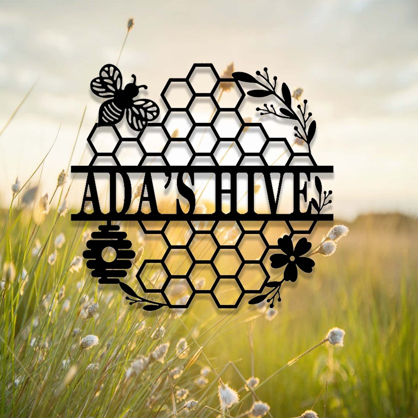 Custom Bee Farm Sign,Personalized Honeycomb Sign,Apiary Hive Sign,Honey Bee Metal Wall Art,Honey Bee Garden Decor,Gardener Bee Keeper Gift