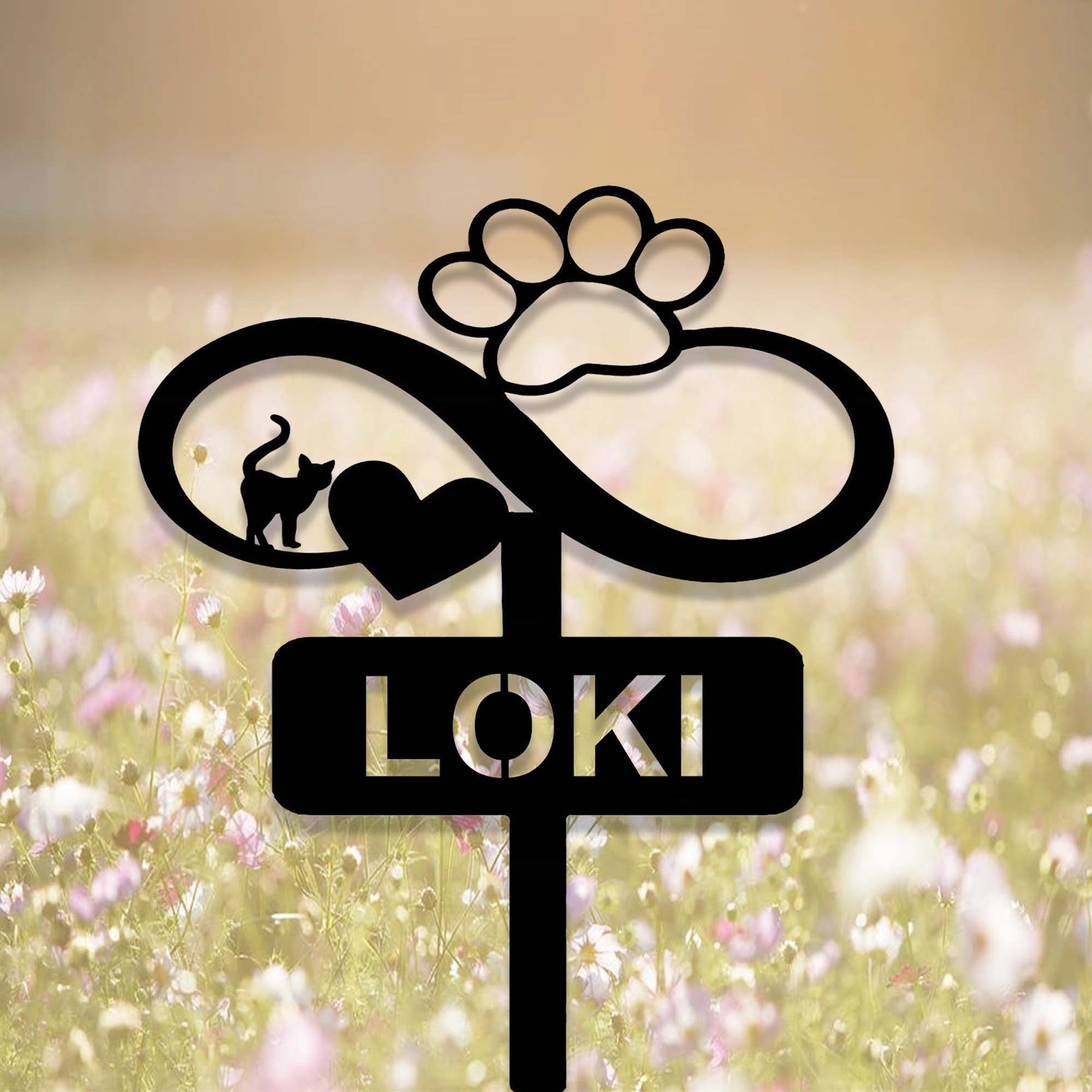 Custom Infinity Cat Pet Memorial Garden Stake with Heart Paw,Personalized Grave Marker,Cat Memorial Yard Stake,Outdoor Cat Garden Decor