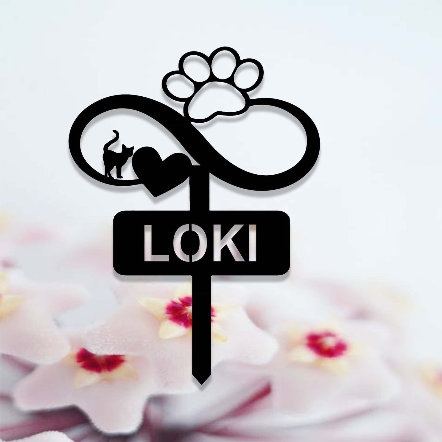 Custom Infinity Cat Pet Memorial Garden Stake with Heart Paw,Personalized Grave Marker,Cat Memorial Yard Stake,Outdoor Cat Garden Decor