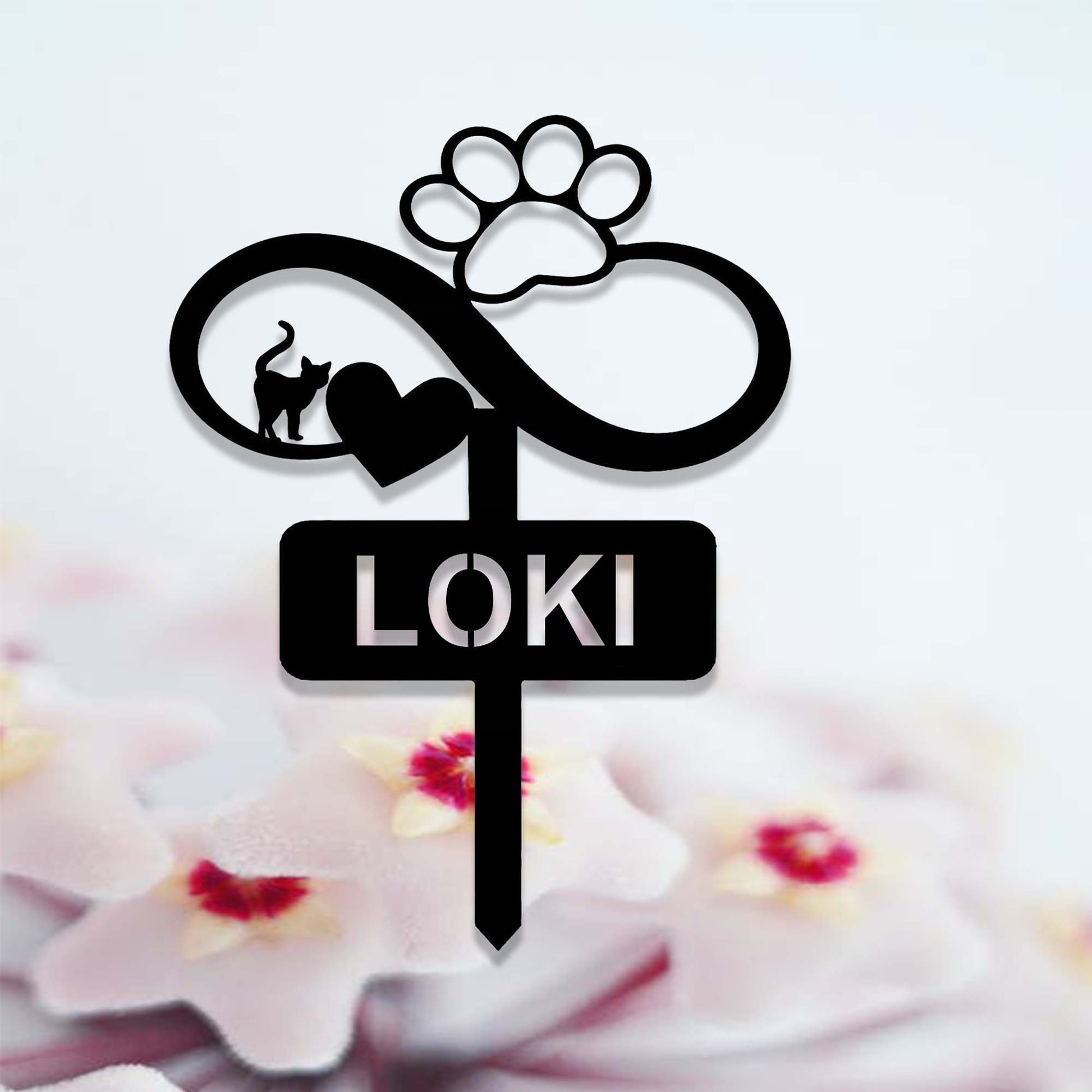 Custom Infinity Cat Pet Memorial Garden Stake with Heart Paw,Personalized Grave Marker,Cat Memorial Yard Stake,Outdoor Cat Garden Decor