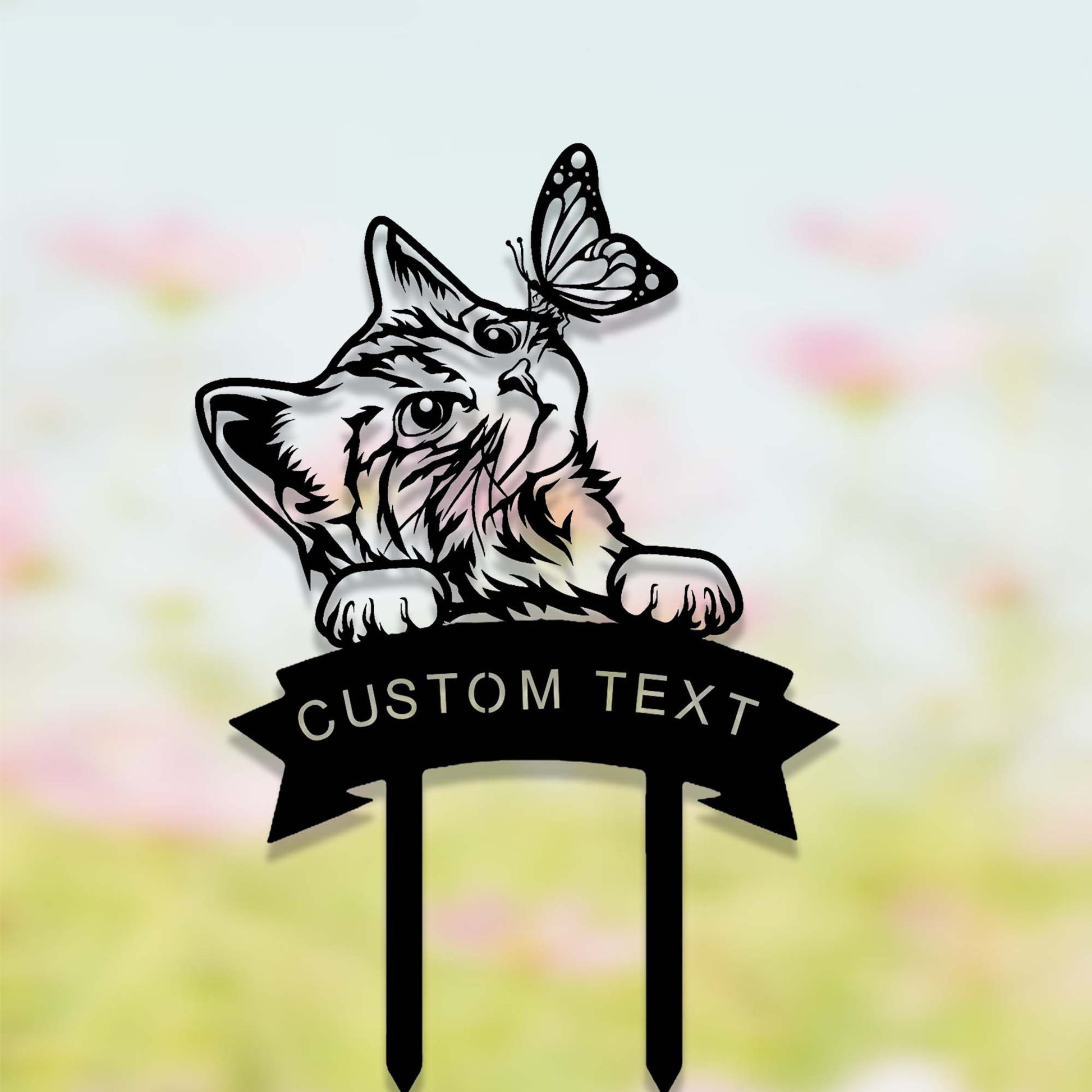 Custom Cat with Butterfly Garden Stake,Metal Cat Pet Memorial Garden Stake,Personalized Cat Name Stake,Yard Stake,Outdoor Cat Garden Decor