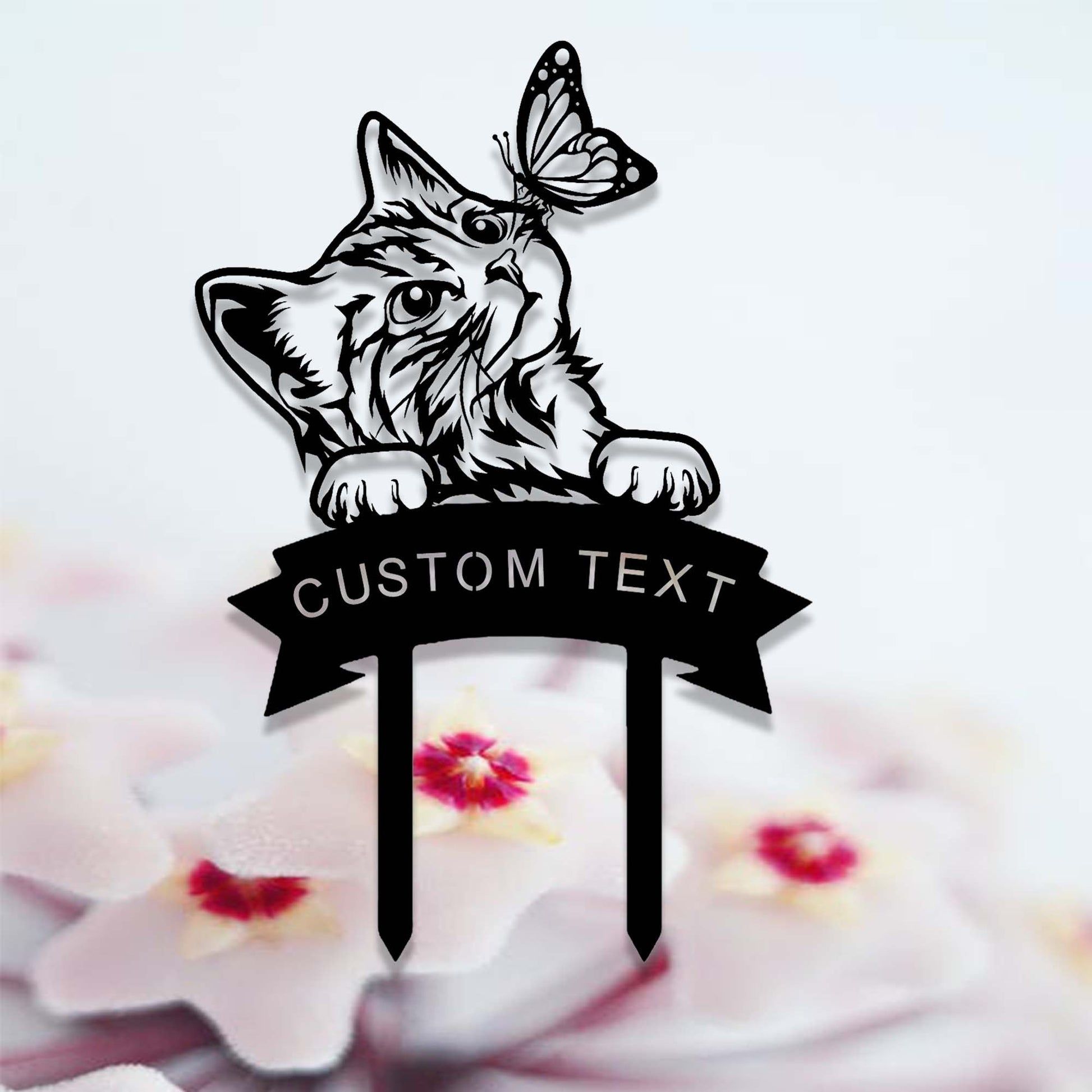 Custom Cat with Butterfly Garden Stake,Metal Cat Pet Memorial Garden Stake,Personalized Cat Name Stake,Yard Stake,Outdoor Cat Garden Decor