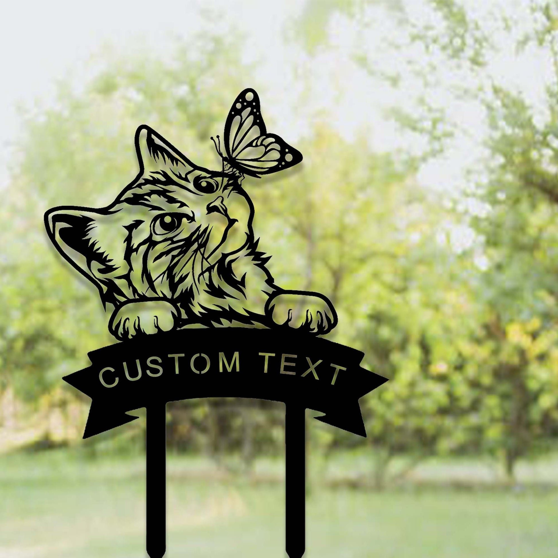 Custom Cat with Butterfly Garden Stake,Metal Cat Pet Memorial Garden Stake,Personalized Cat Name Stake,Yard Stake,Outdoor Cat Garden Decor