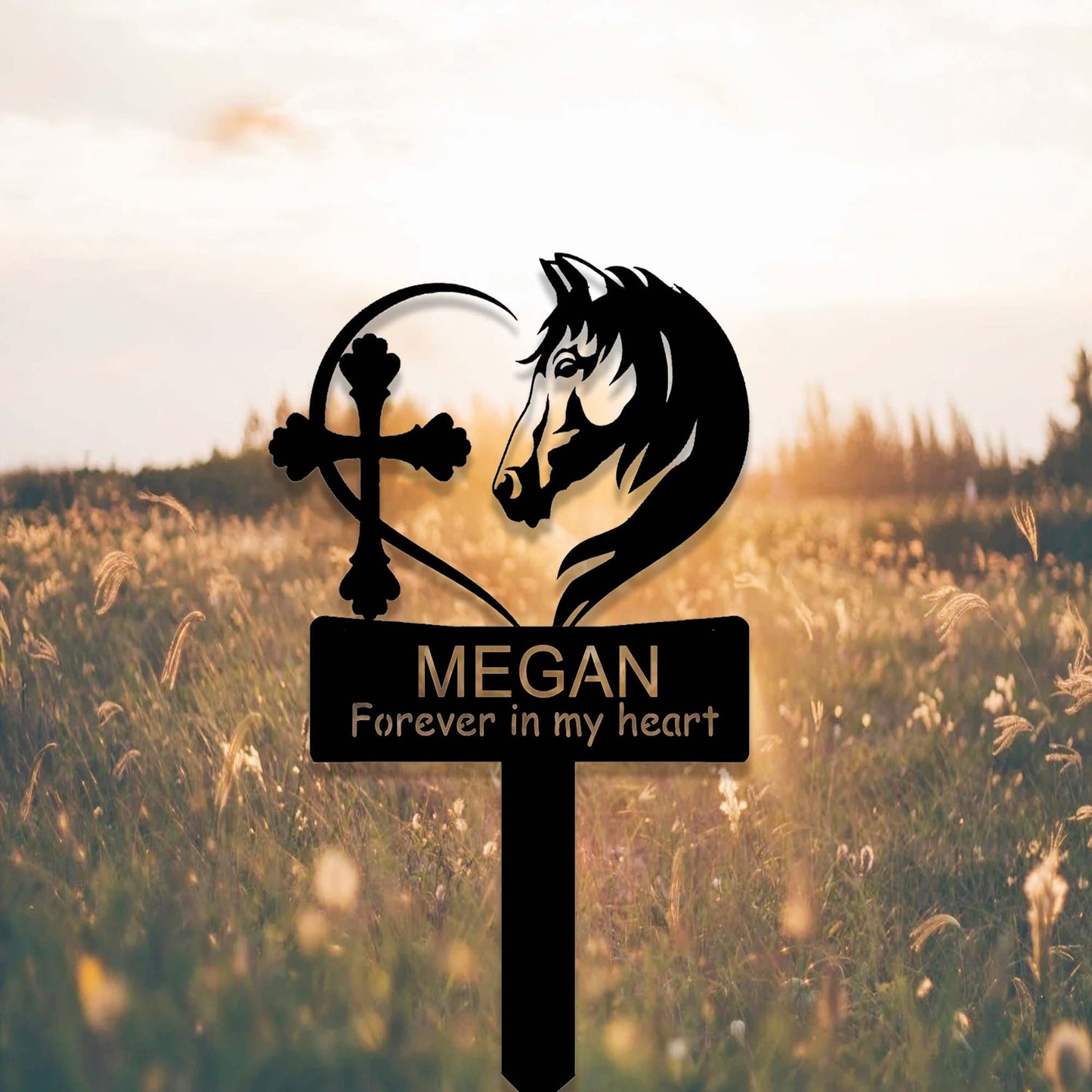 Custom Horse Memorial Stake,Loss of Horse Sympathy Gift,Personalized Horse Grave Marker Stake,Heart Cross Horse Memorial Yard Stake,Cemetery