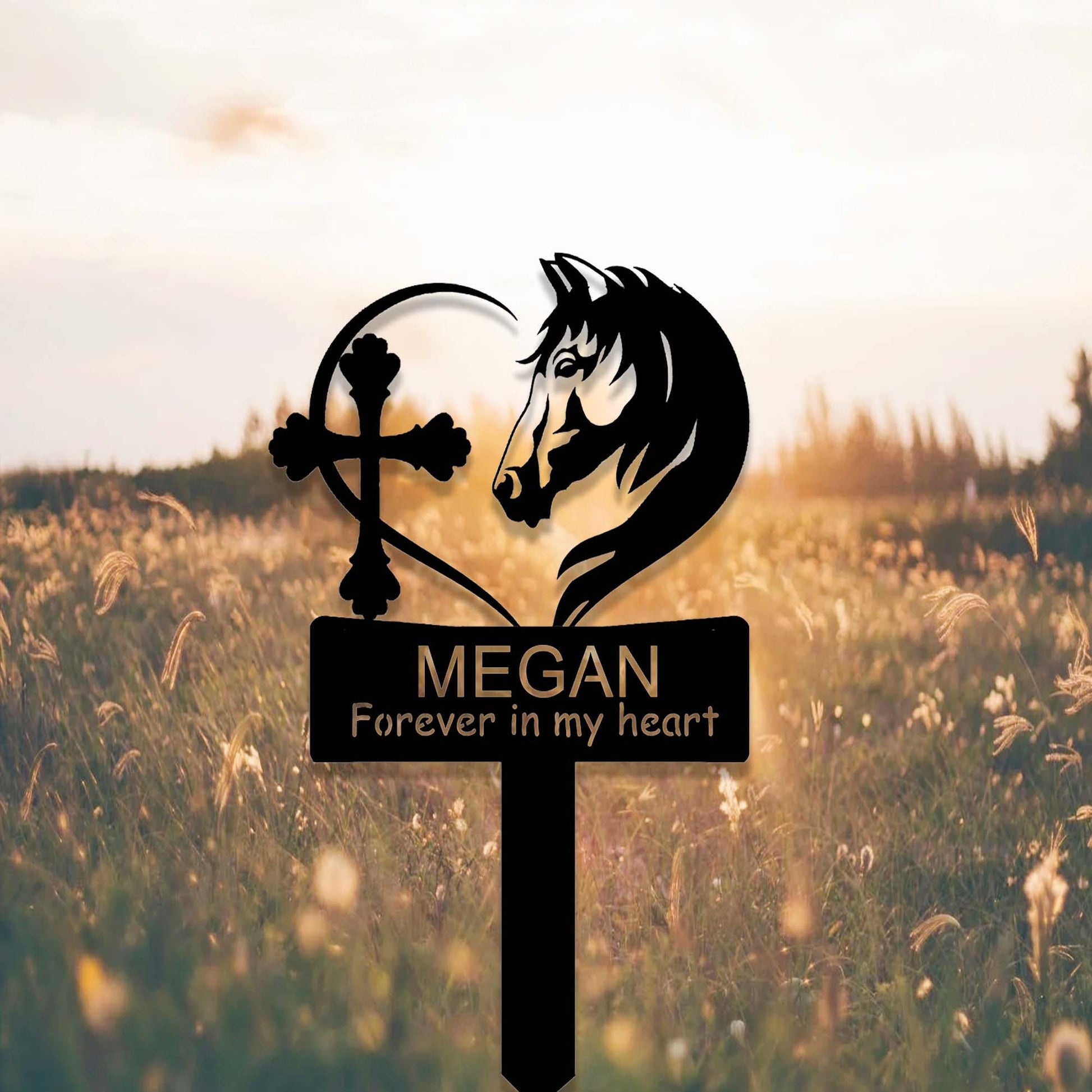 Custom Horse Memorial Stake,Loss of Horse Sympathy Gift,Personalized Horse Grave Marker Stake,Heart Cross Horse Memorial Yard Stake,Cemetery