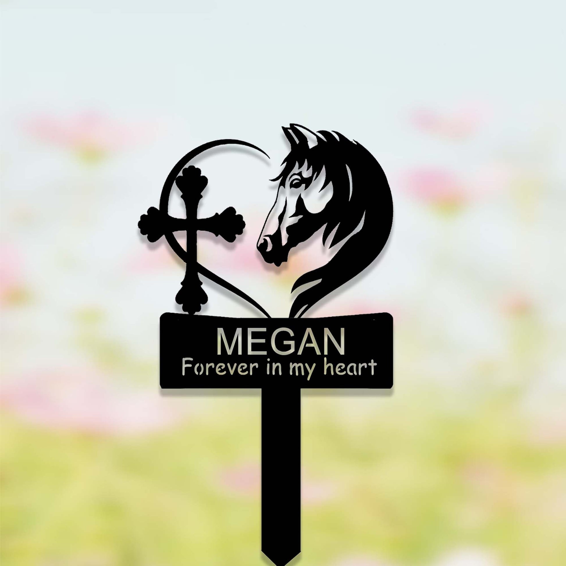 Custom Horse Memorial Stake,Loss of Horse Sympathy Gift,Personalized Horse Grave Marker Stake,Heart Cross Horse Memorial Yard Stake,Cemetery