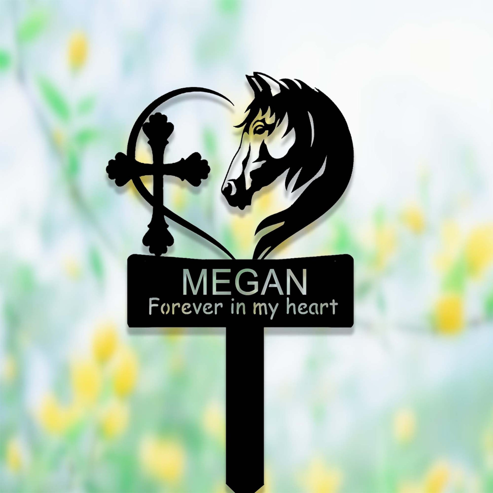 Custom Horse Memorial Stake,Loss of Horse Sympathy Gift,Personalized Horse Grave Marker Stake,Heart Cross Horse Memorial Yard Stake,Cemetery