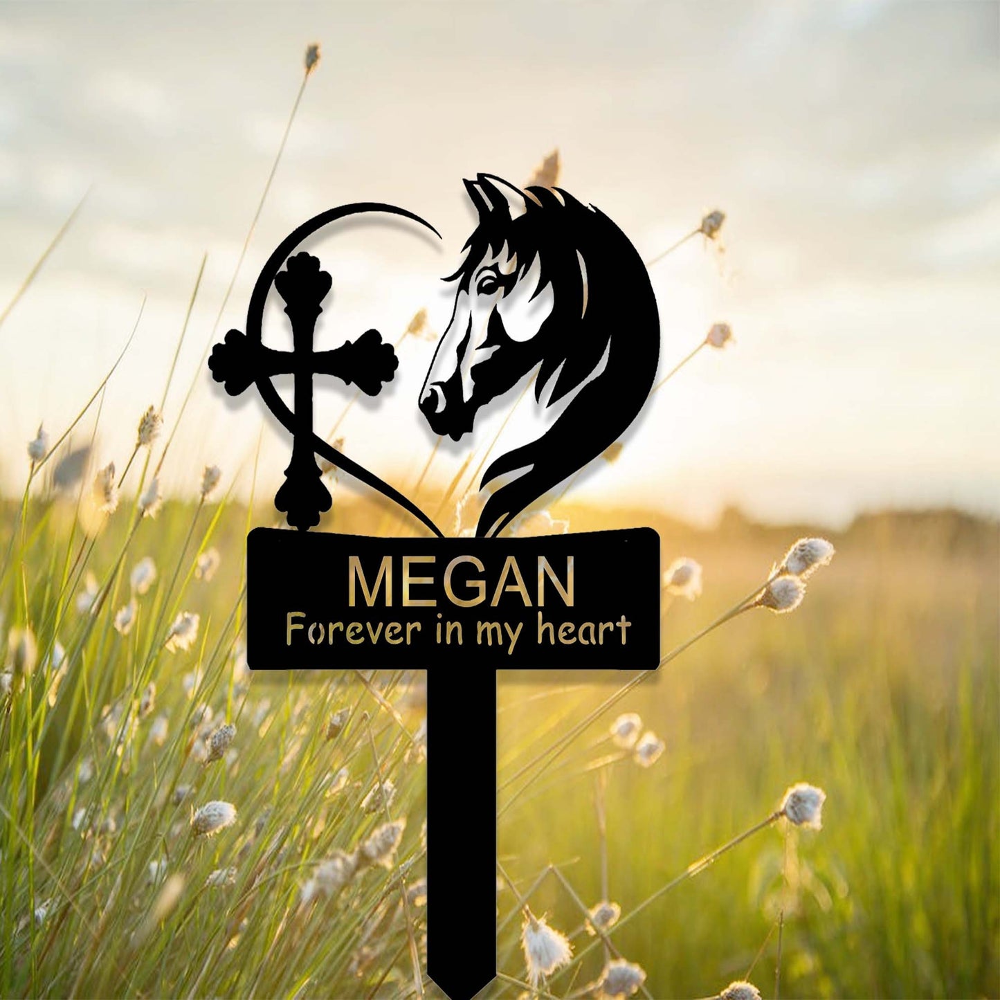 Custom Horse Memorial Stake,Loss of Horse Sympathy Gift,Personalized Horse Grave Marker Stake,Heart Cross Horse Memorial Yard Stake,Cemetery