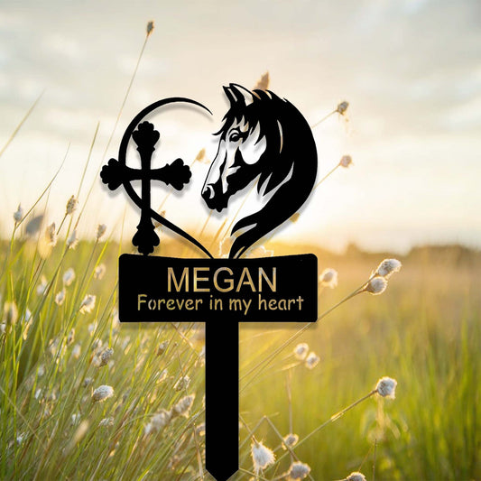 Custom Horse Memorial Stake,Loss of Horse Sympathy Gift,Personalized Horse Grave Marker Stake,Heart Cross Horse Memorial Yard Stake,Cemetery