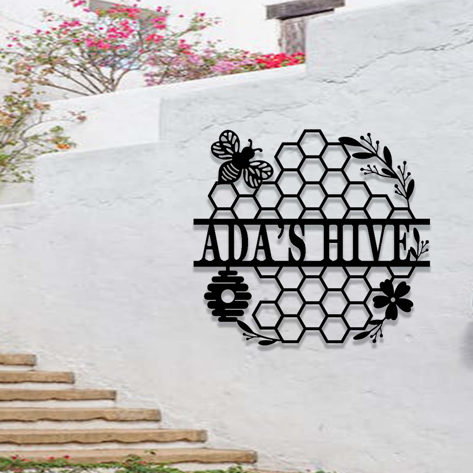 Custom Bee Farm Sign,Personalized Honeycomb Sign,Apiary Hive Sign,Honey Bee Metal Wall Art,Honey Bee Garden Decor,Gardener Bee Keeper Gift