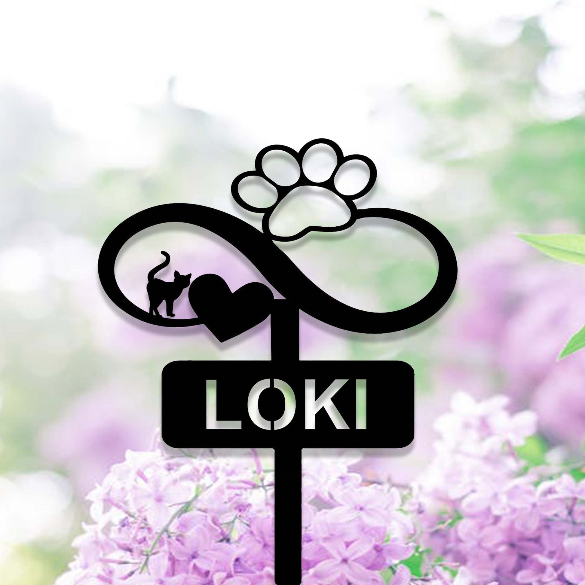 Custom Infinity Cat Pet Memorial Garden Stake with Heart Paw,Personalized Grave Marker,Cat Memorial Yard Stake,Outdoor Cat Garden Decor