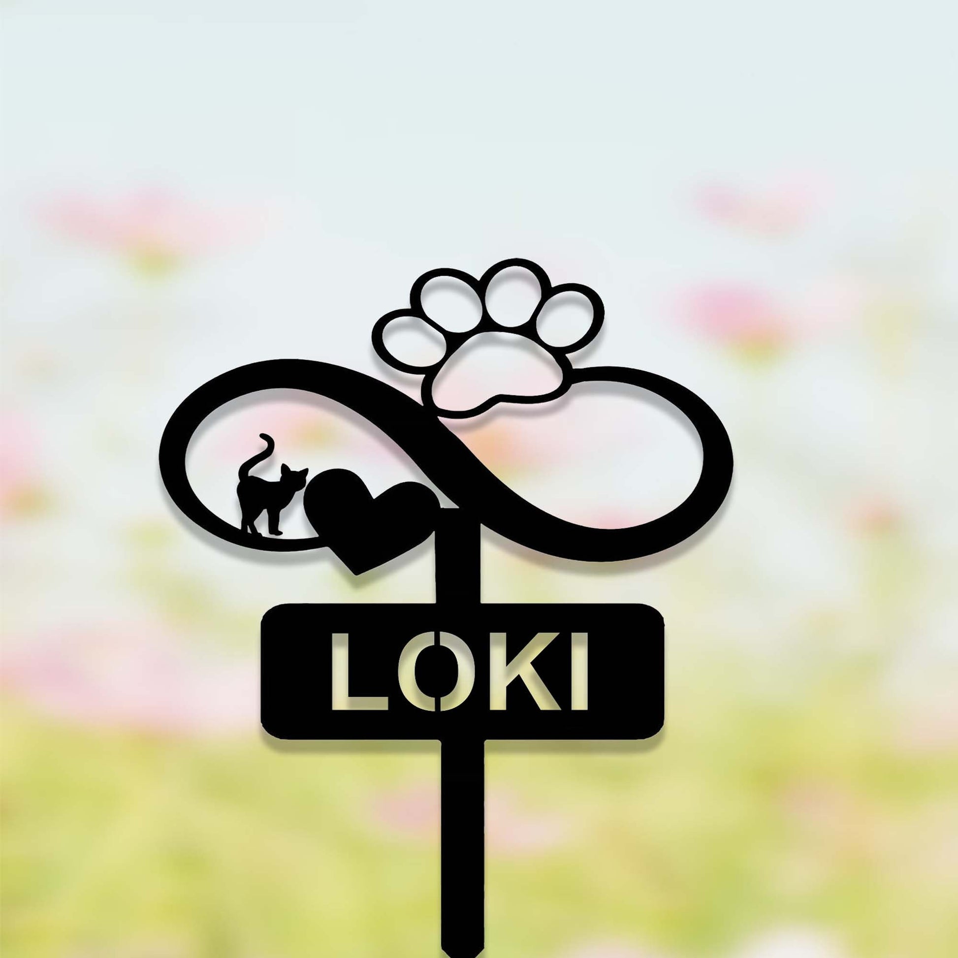 Custom Infinity Cat Pet Memorial Garden Stake with Heart Paw,Personalized Grave Marker,Cat Memorial Yard Stake,Outdoor Cat Garden Decor