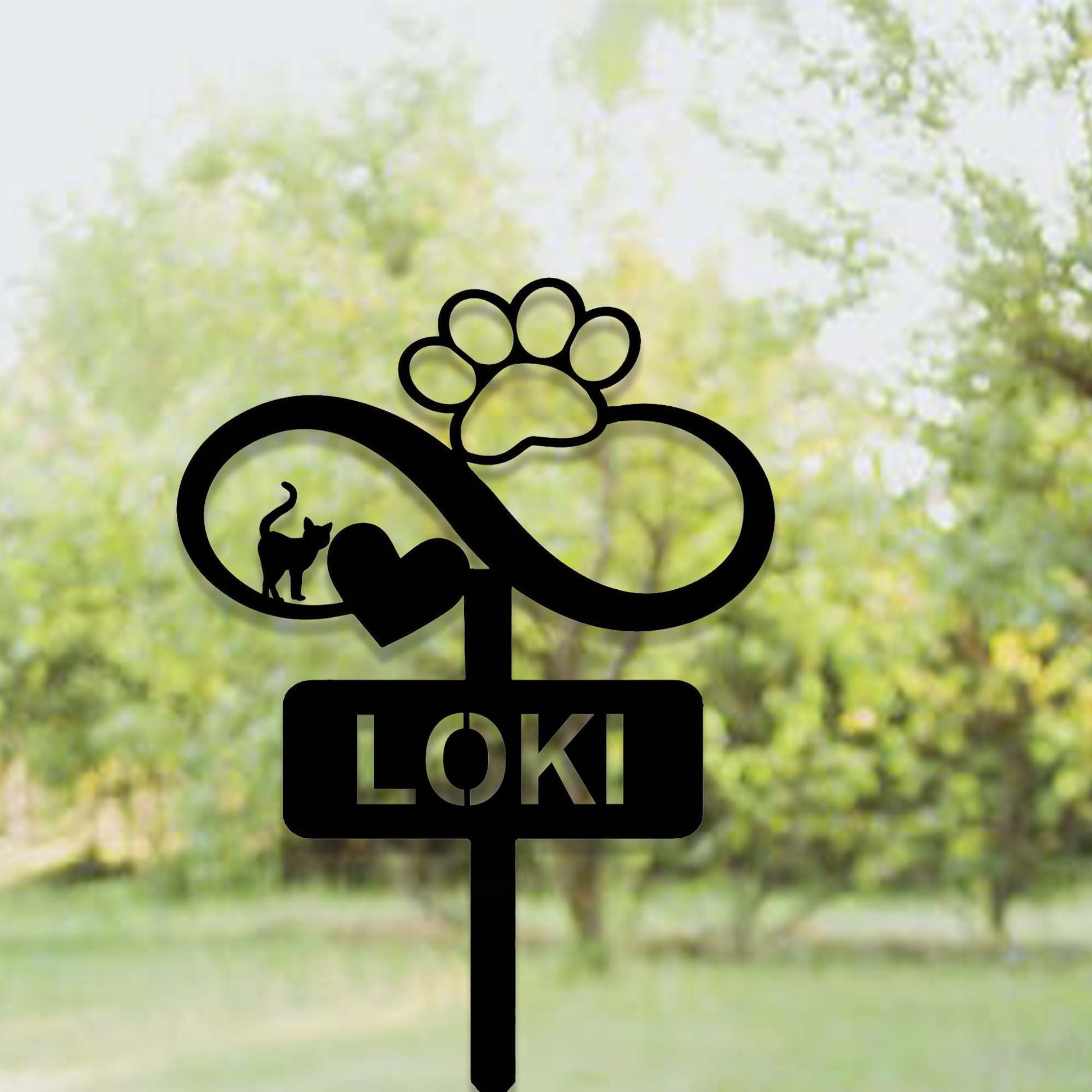 Custom Infinity Cat Pet Memorial Garden Stake with Heart Paw,Personalized Grave Marker,Cat Memorial Yard Stake,Outdoor Cat Garden Decor