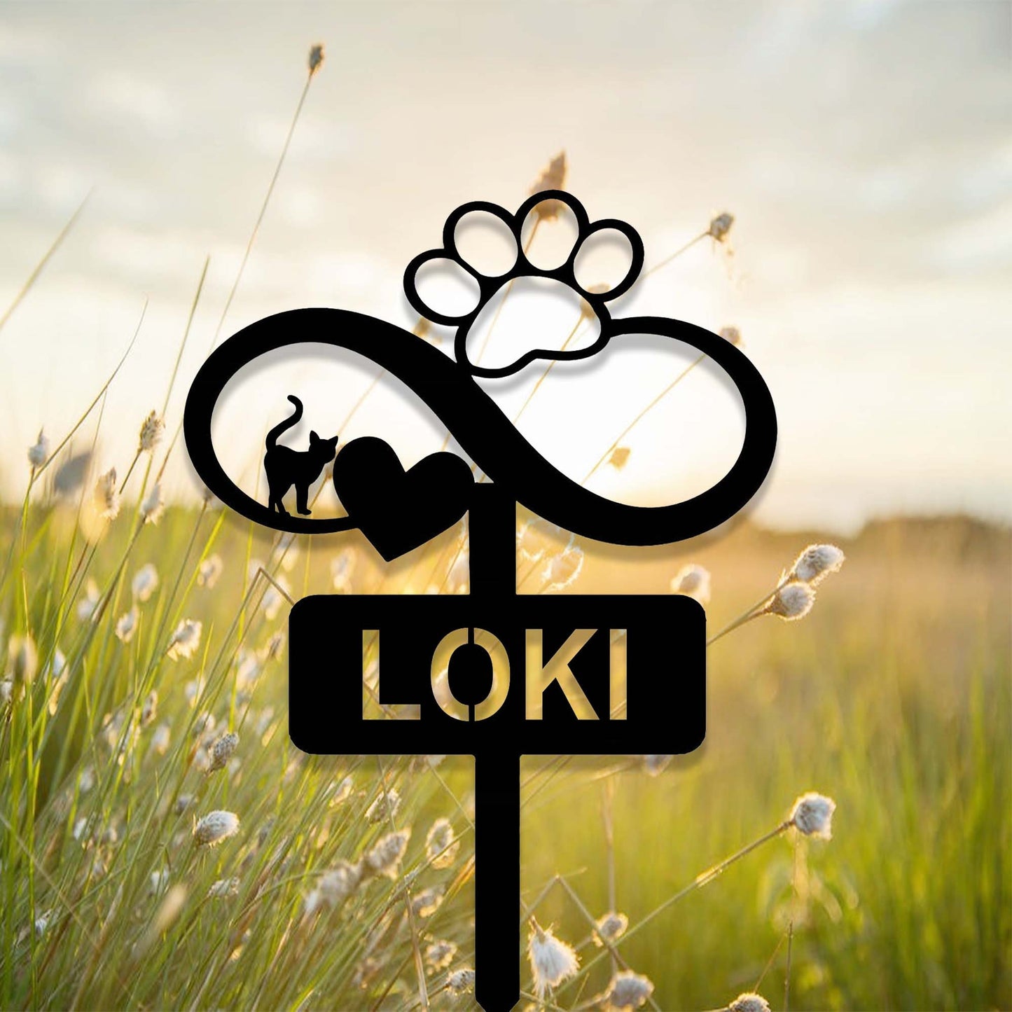 Custom Infinity Cat Pet Memorial Garden Stake with Heart Paw,Personalized Grave Marker,Cat Memorial Yard Stake,Outdoor Cat Garden Decor