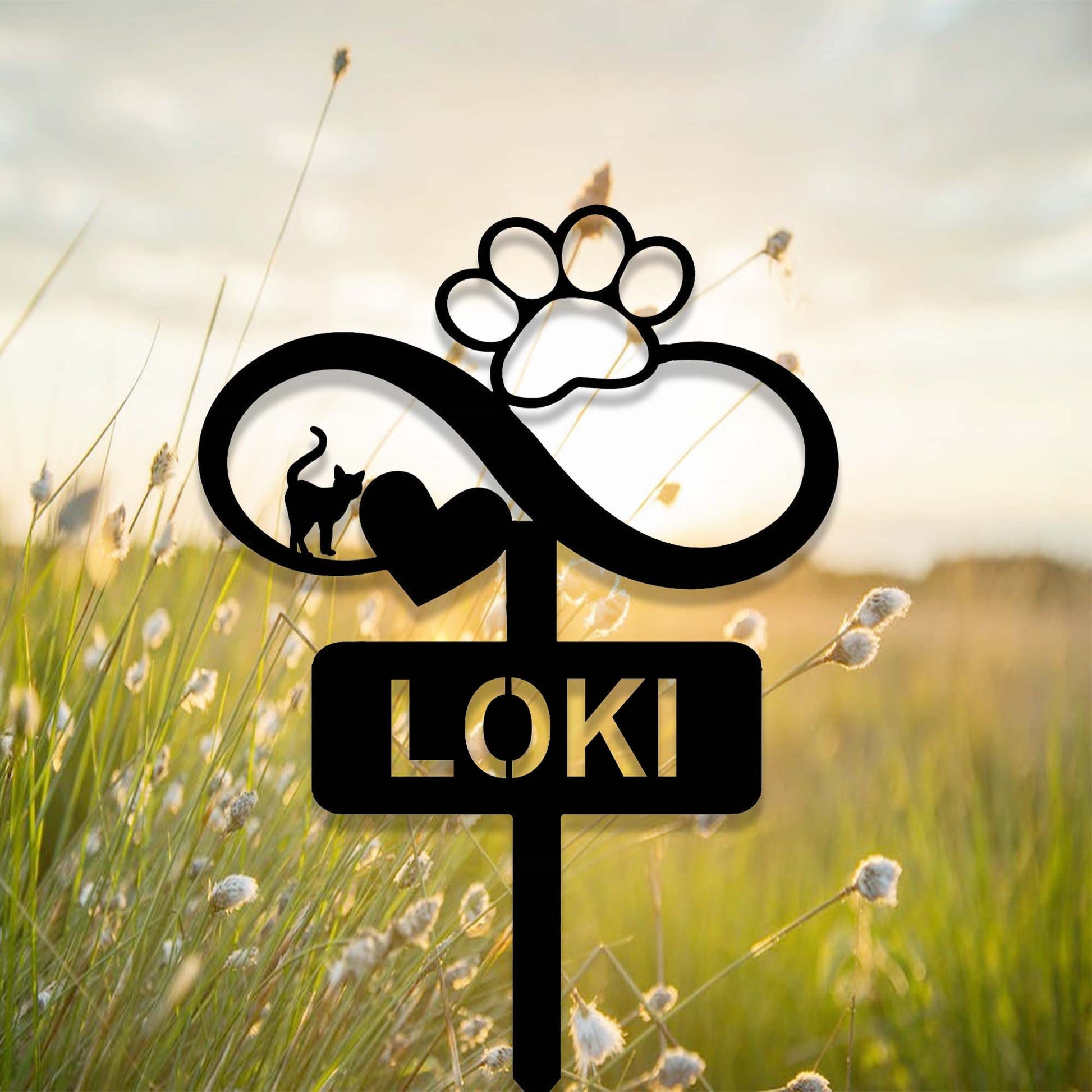 Custom Infinity Cat Pet Memorial Garden Stake with Heart Paw,Personalized Grave Marker,Cat Memorial Yard Stake,Outdoor Cat Garden Decor
