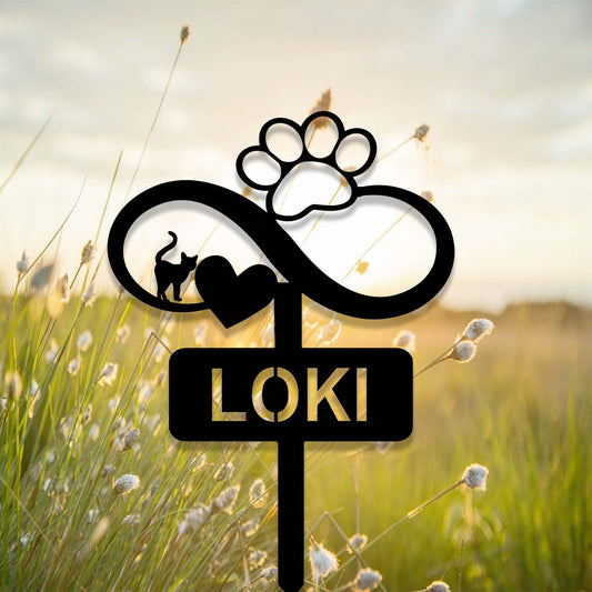 Custom Infinity Cat Pet Memorial Garden Stake with Heart Paw,Personalized Grave Marker,Cat Memorial Yard Stake,Outdoor Cat Garden Decor