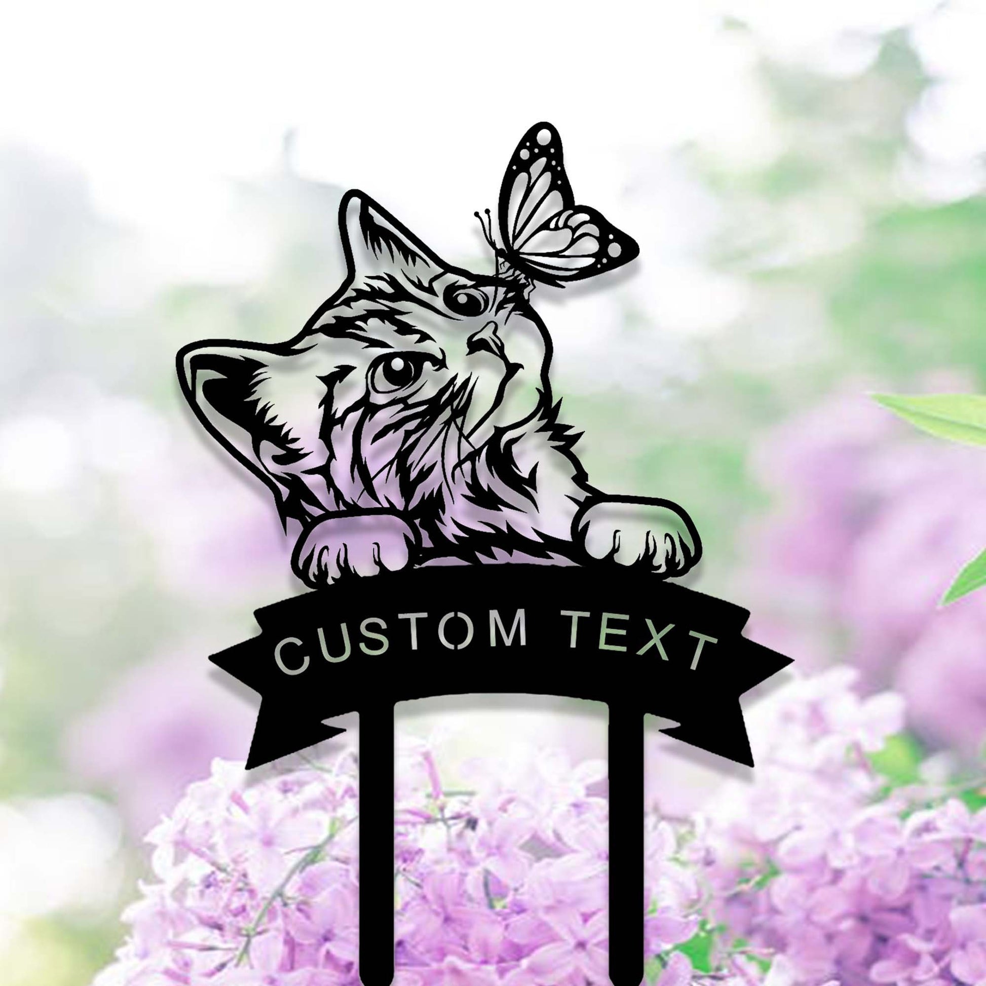 Custom Cat with Butterfly Garden Stake,Metal Cat Pet Memorial Garden Stake,Personalized Cat Name Stake,Yard Stake,Outdoor Cat Garden Decor